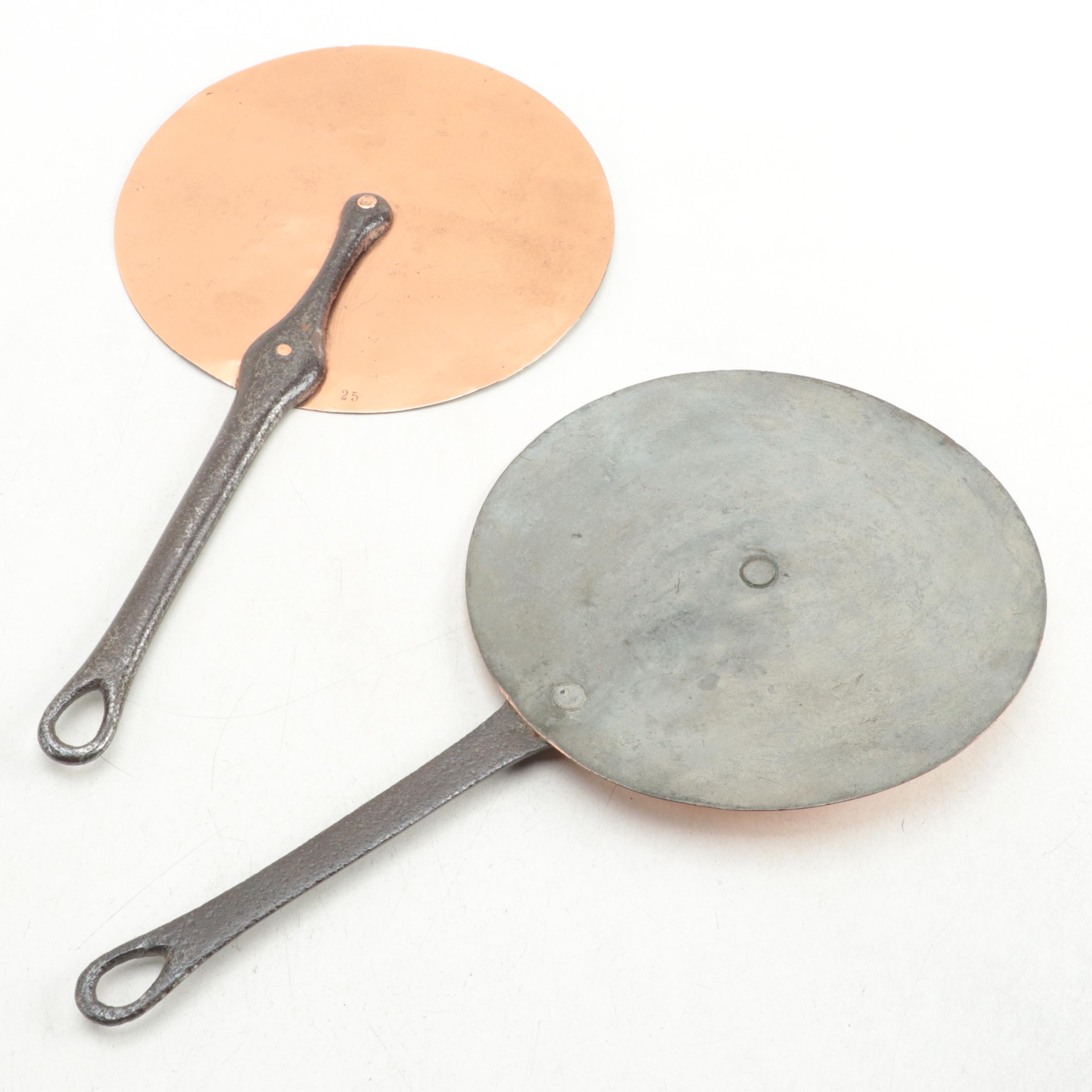 Cast Iron Handled Copper Cooking Pots and  French Style Flat Lids