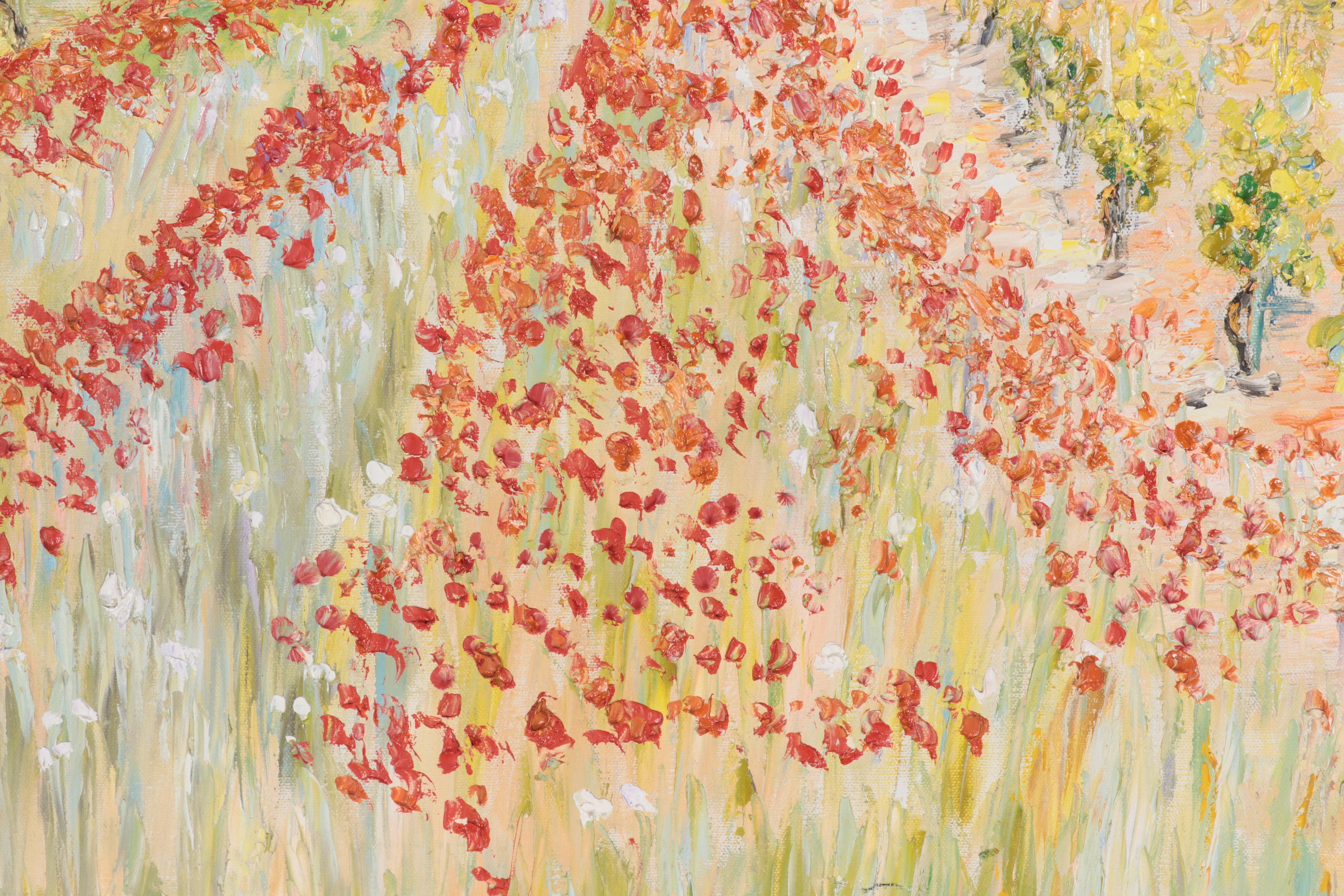 Landscape Oil Painting of Poppies, Circa 2000