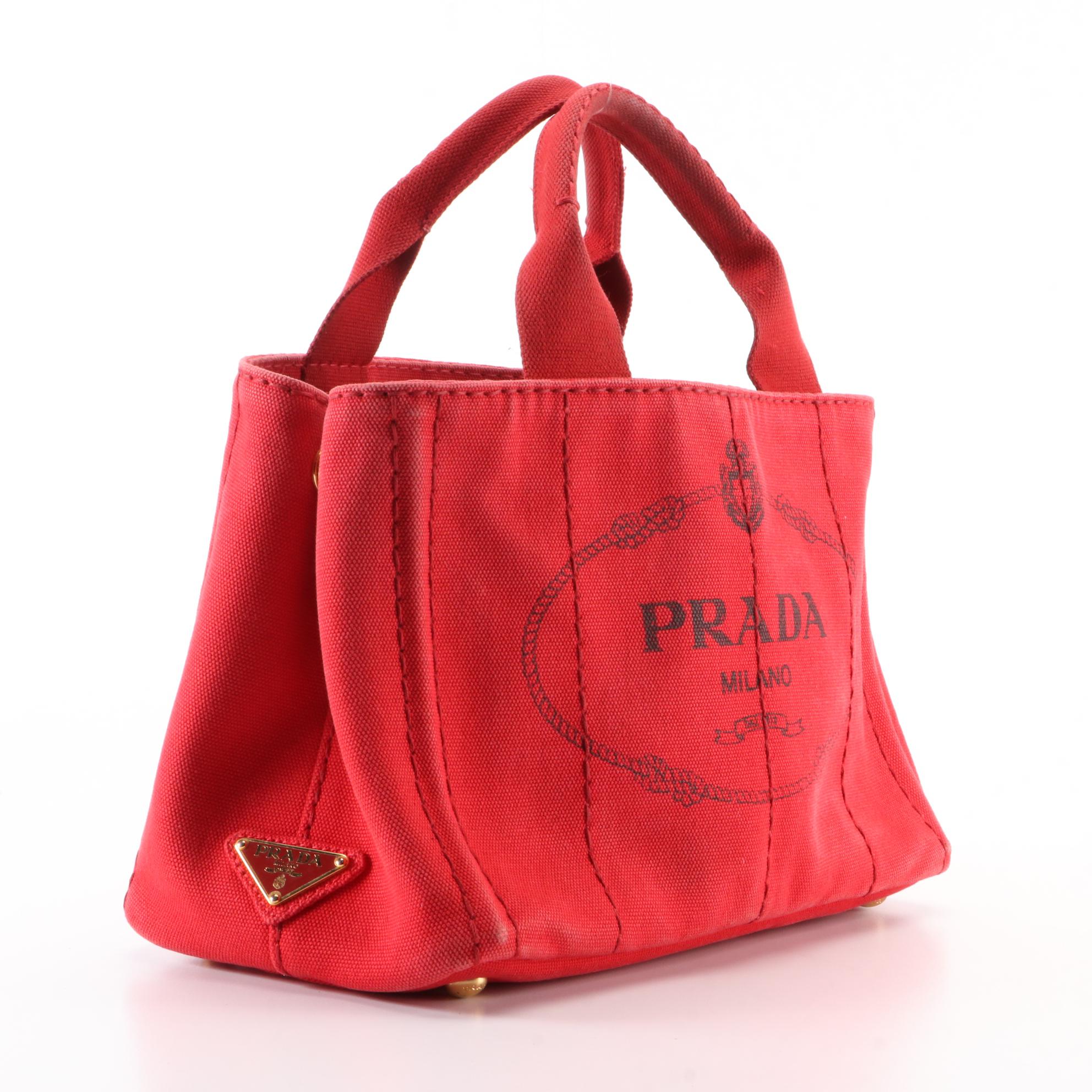 Prada Small Logo Tote in Red Cotton Canvas