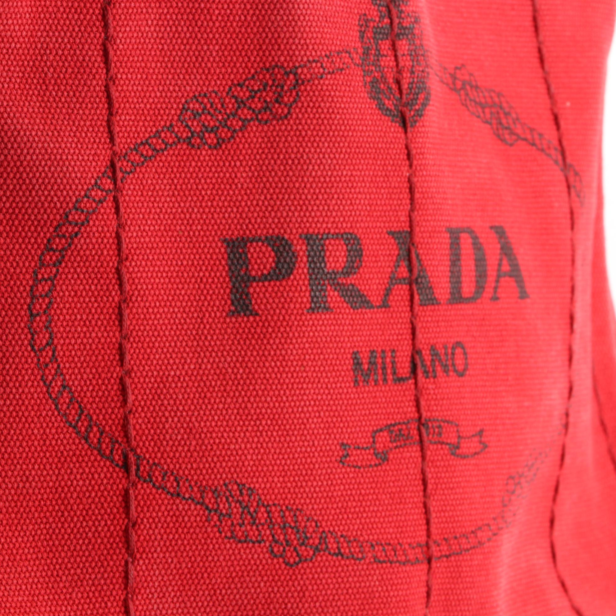 Prada Small Logo Tote in Red Cotton Canvas