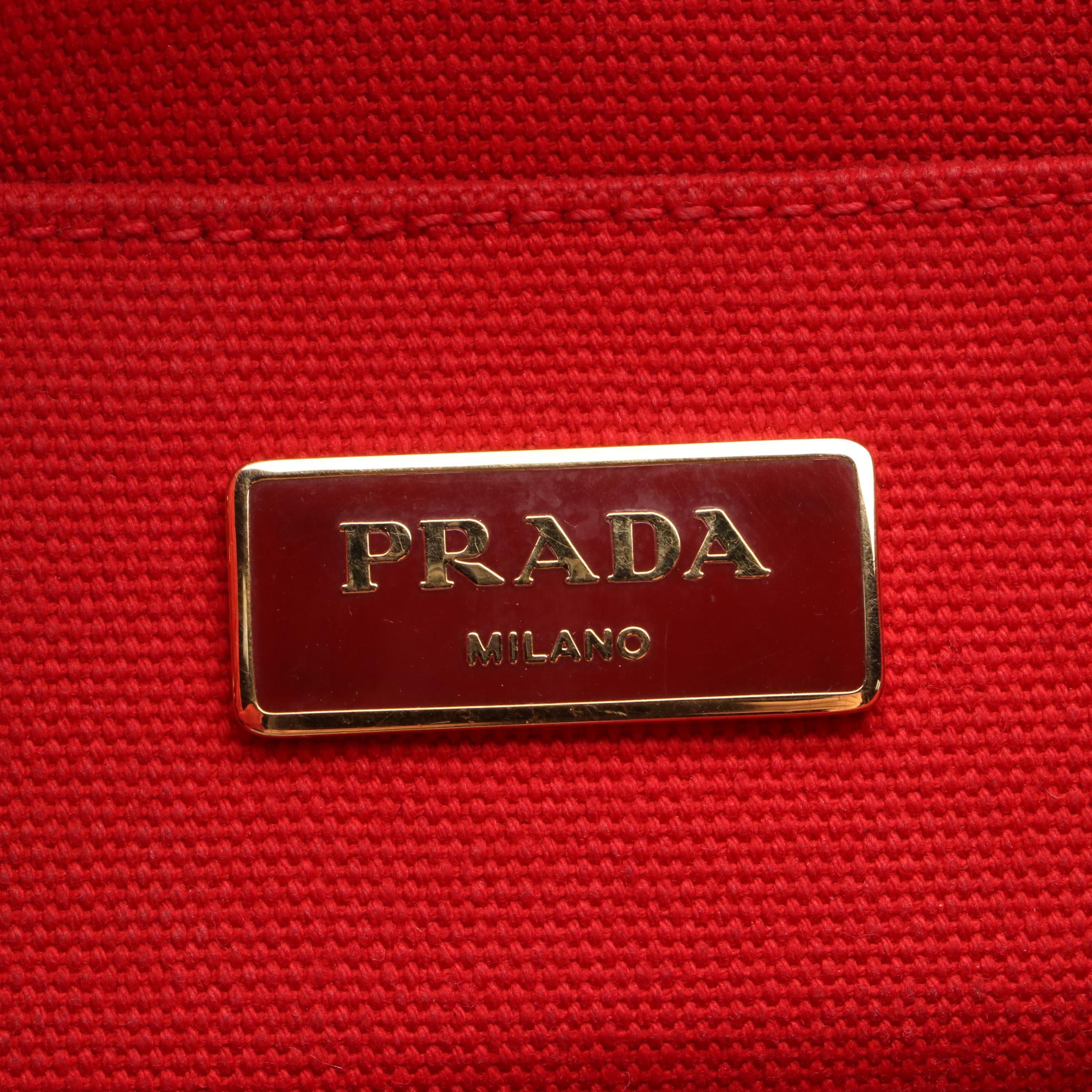 Prada Small Logo Tote in Red Cotton Canvas