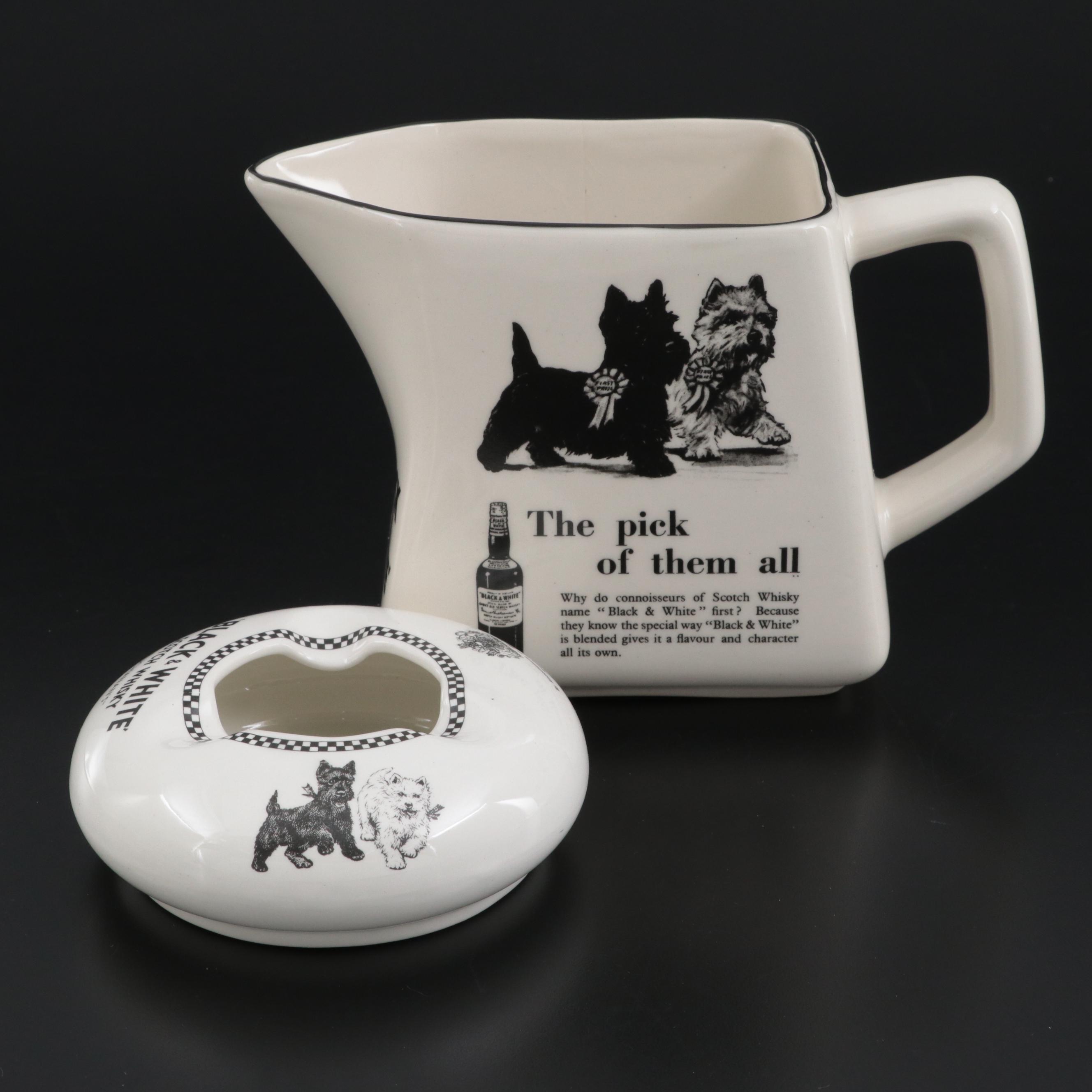 James Buchanan & Co. Black & White Whisky Ceramic Water Jug and Ashtray