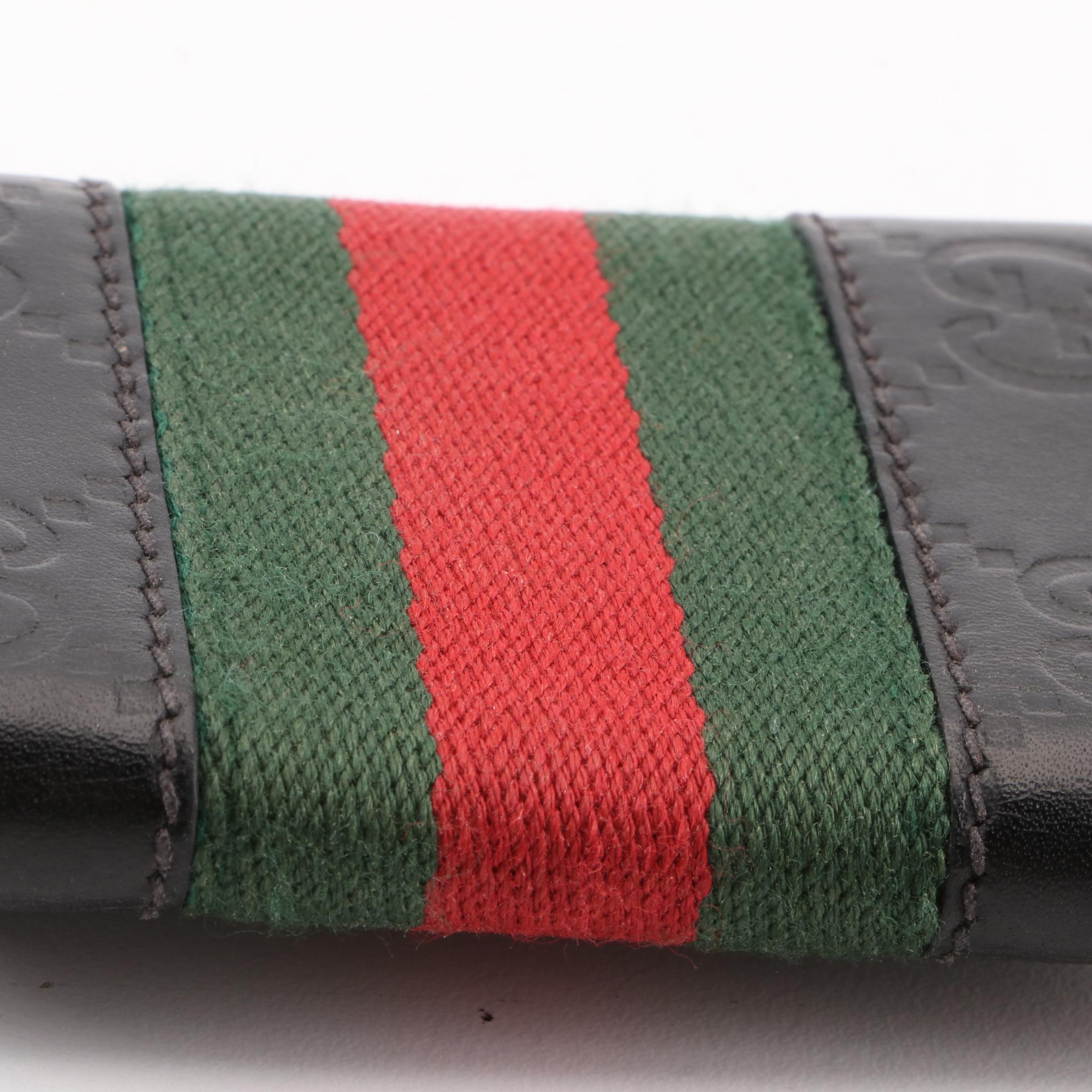Gucci Key Holder in Black Guccissima Leather and Web Trim