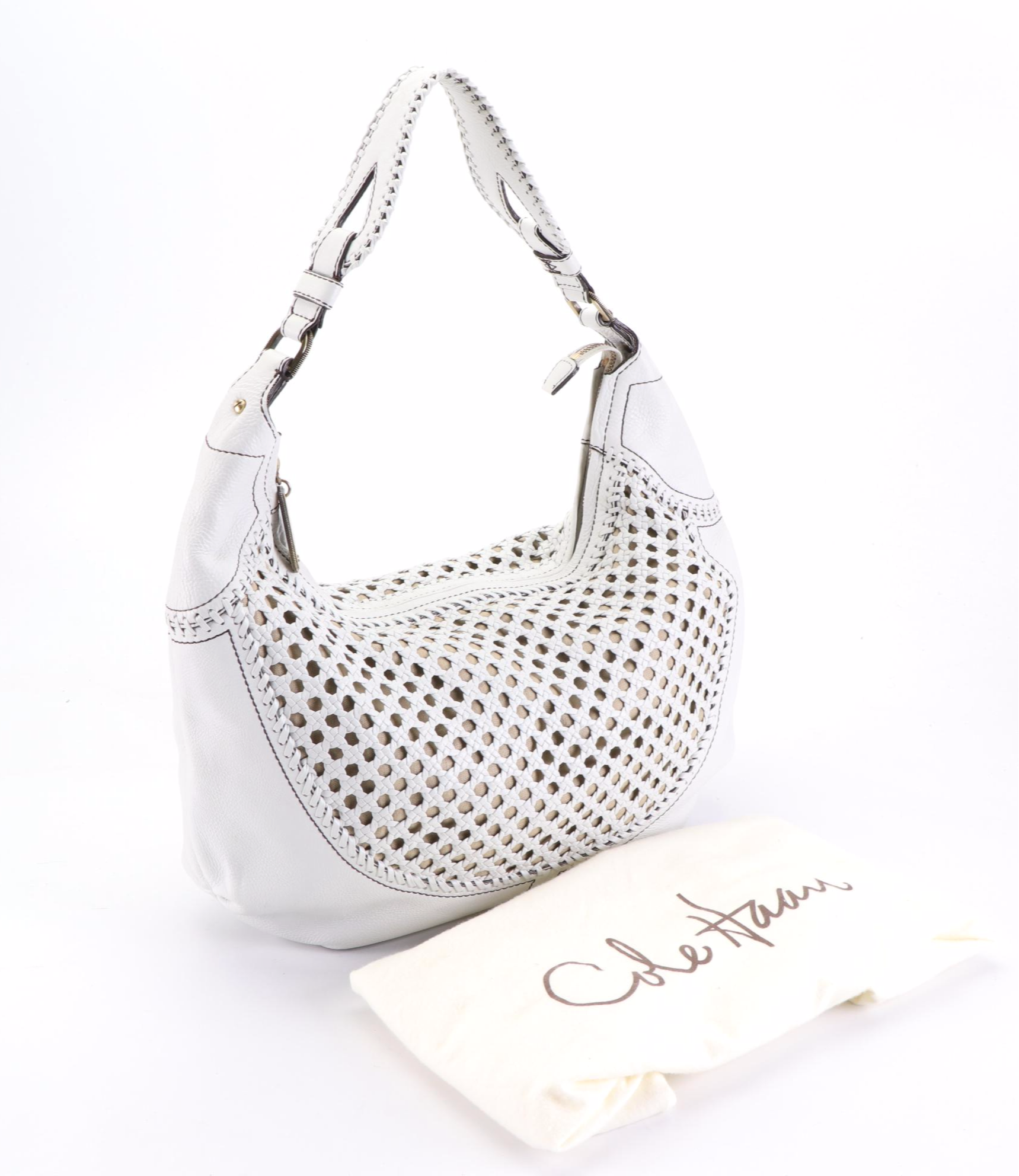 Cole Haan Shoulder Bag in Woven Openwork and Grained Leather