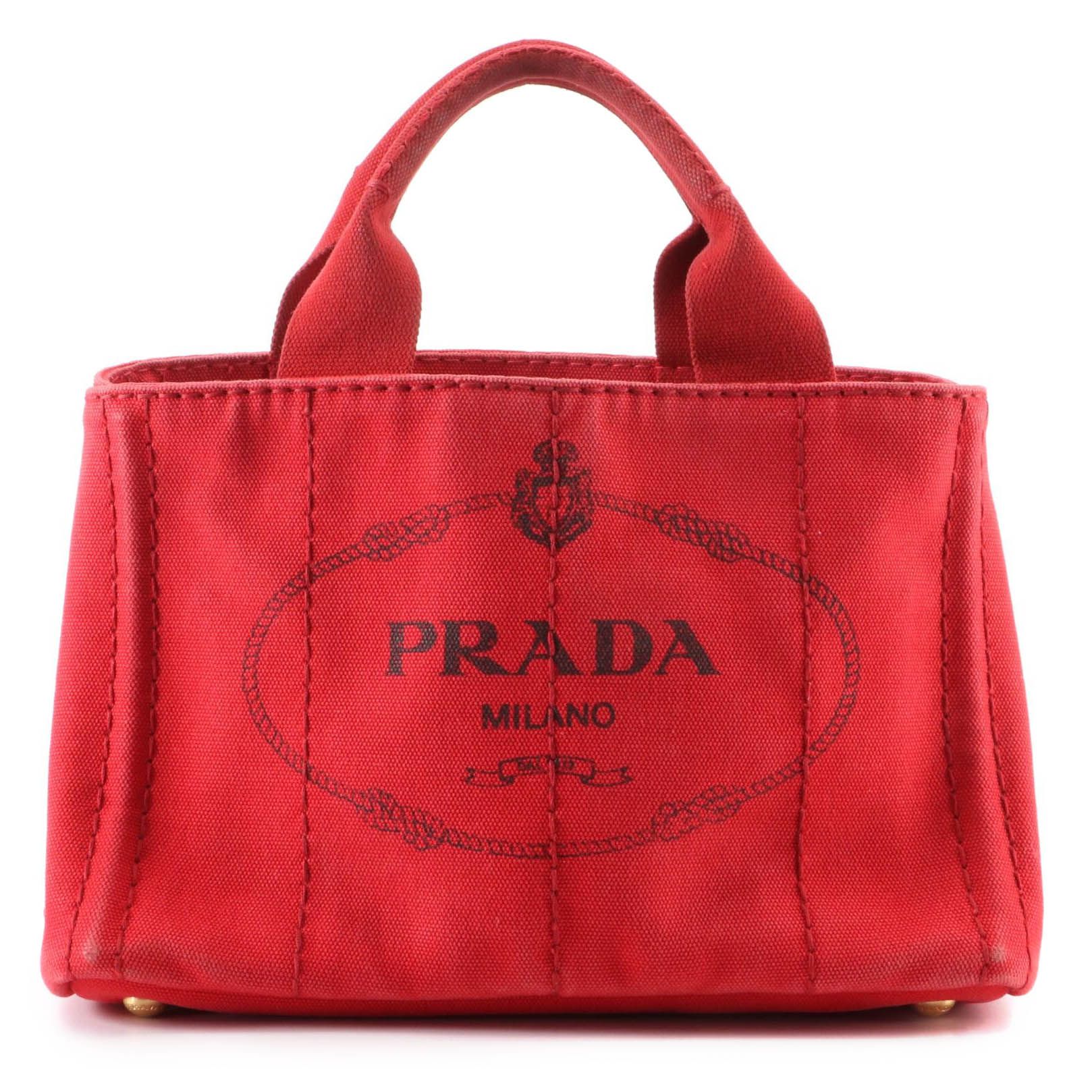 Prada Small Logo Tote in Red Cotton Canvas