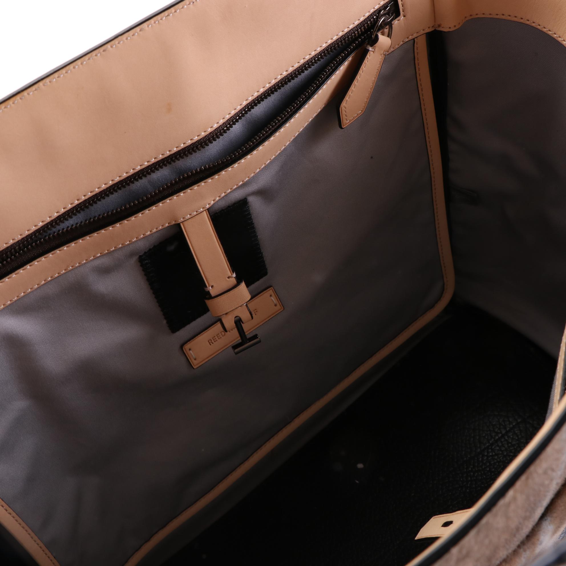 Reed Krakoff Large Atlantique Tote Bag in Black Leather/Distressed Calf Hair