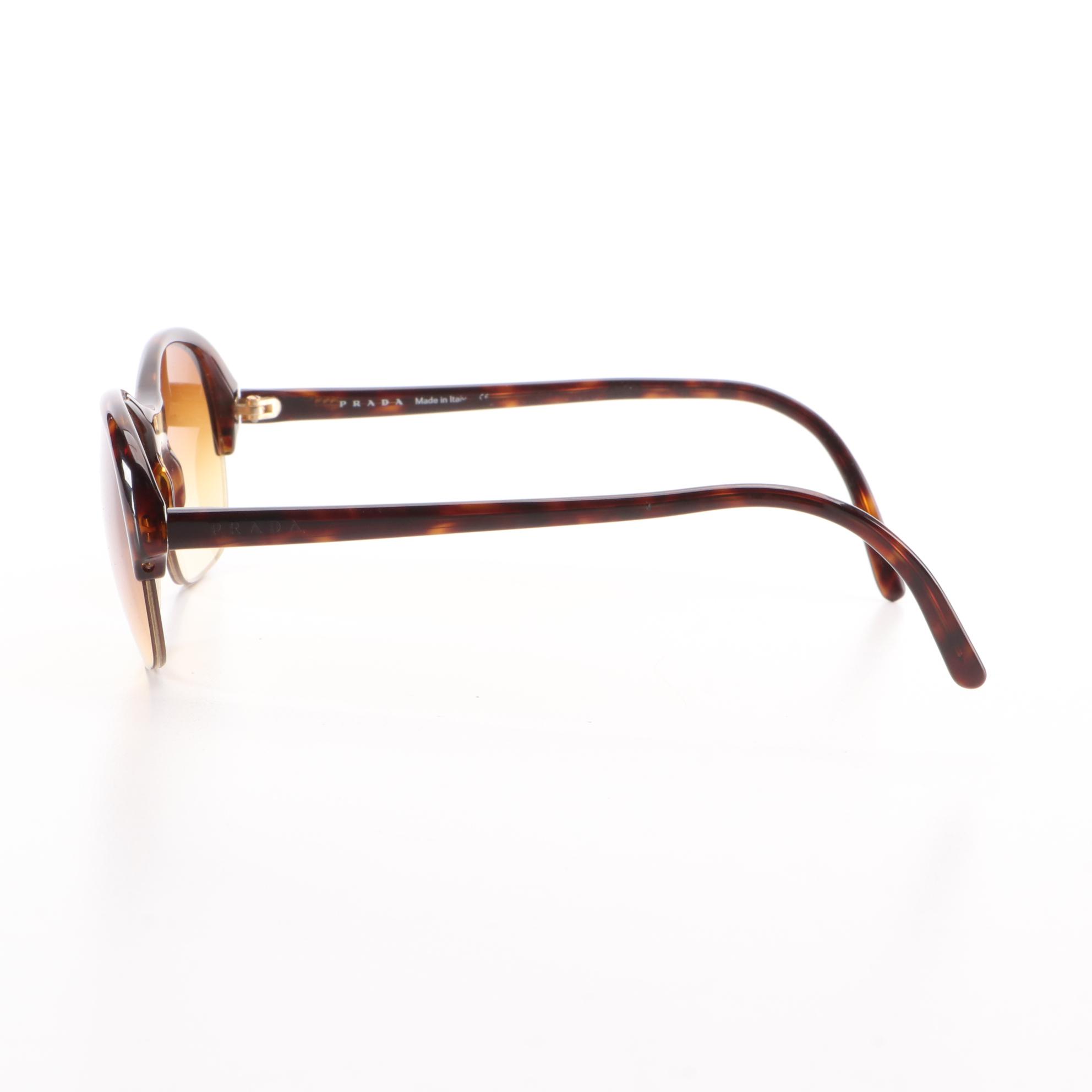 Prada SPR 03C Havana Half-Rim Sunglasses with Case