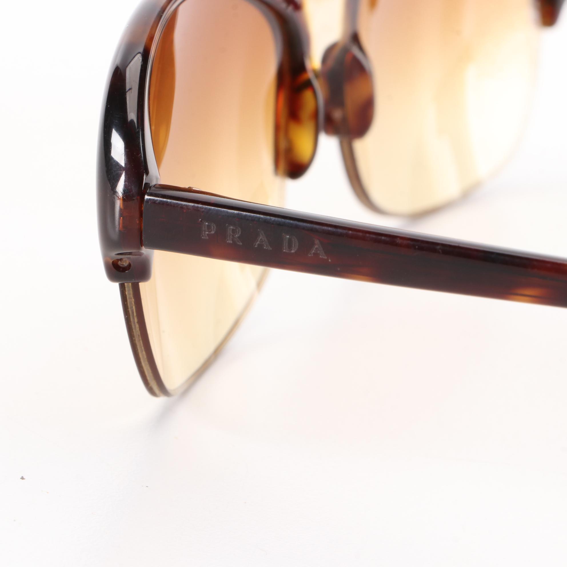 Prada SPR 03C Havana Half-Rim Sunglasses with Case