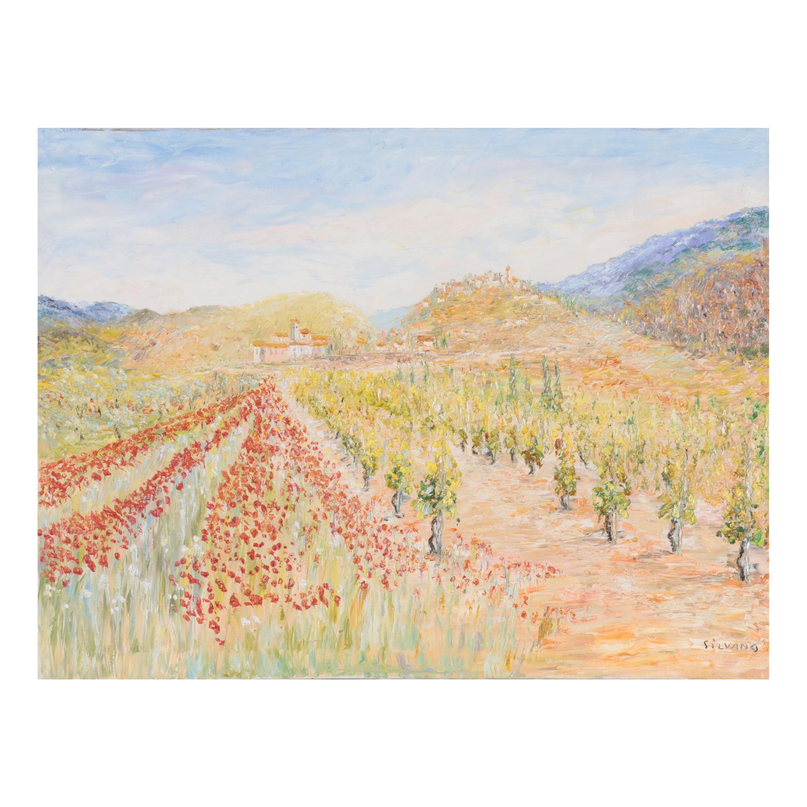 Landscape Oil Painting of Poppies, Circa 2000