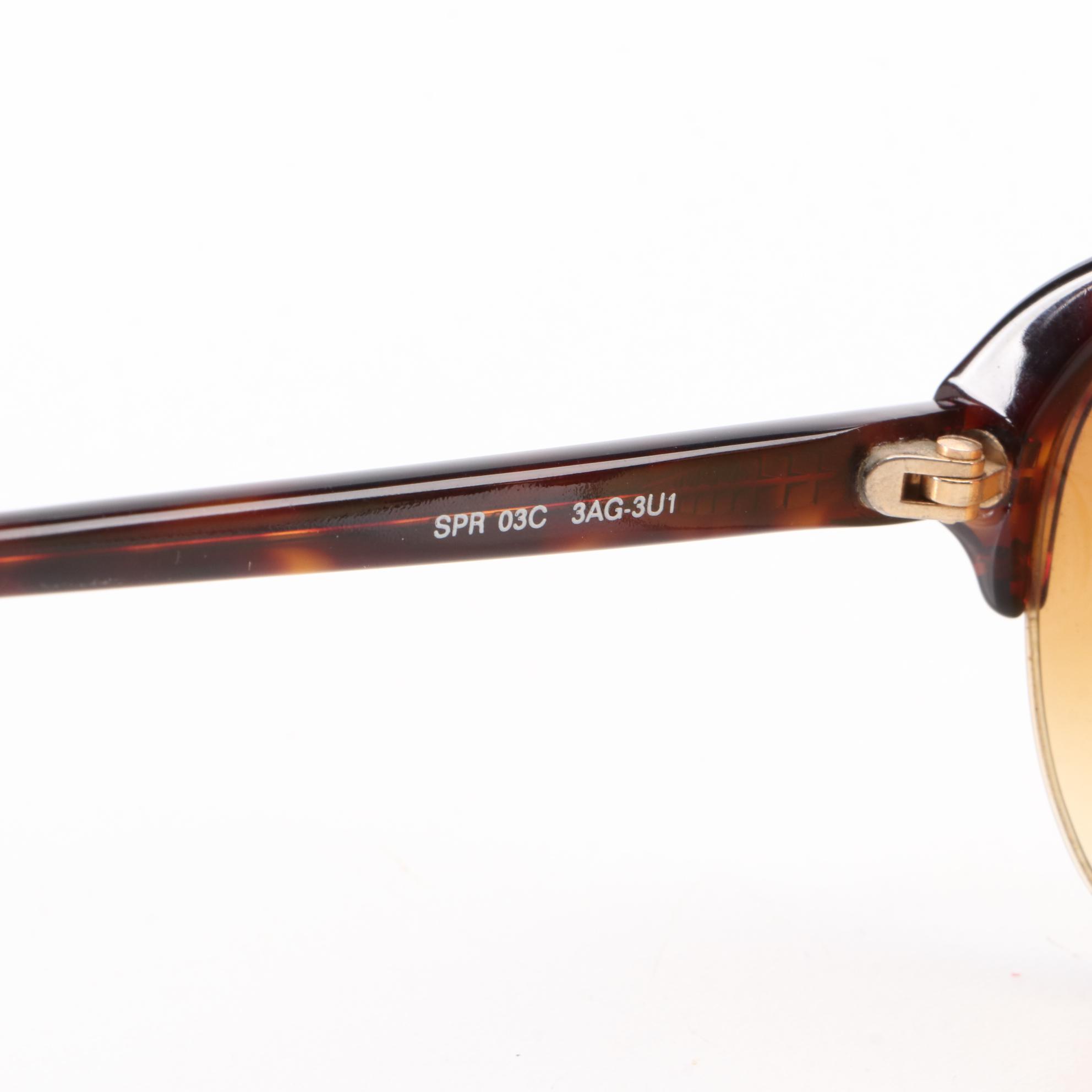 Prada SPR 03C Havana Half-Rim Sunglasses with Case