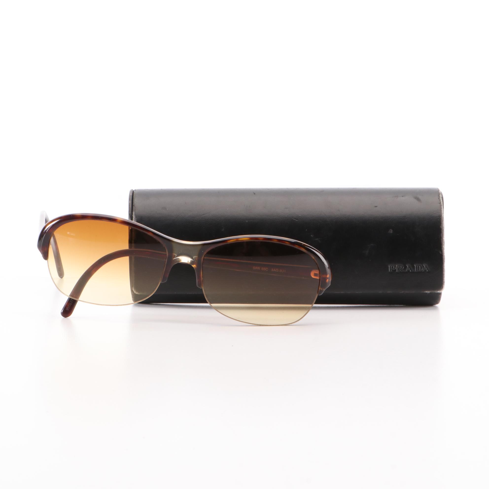 Prada SPR 03C Havana Half-Rim Sunglasses with Case