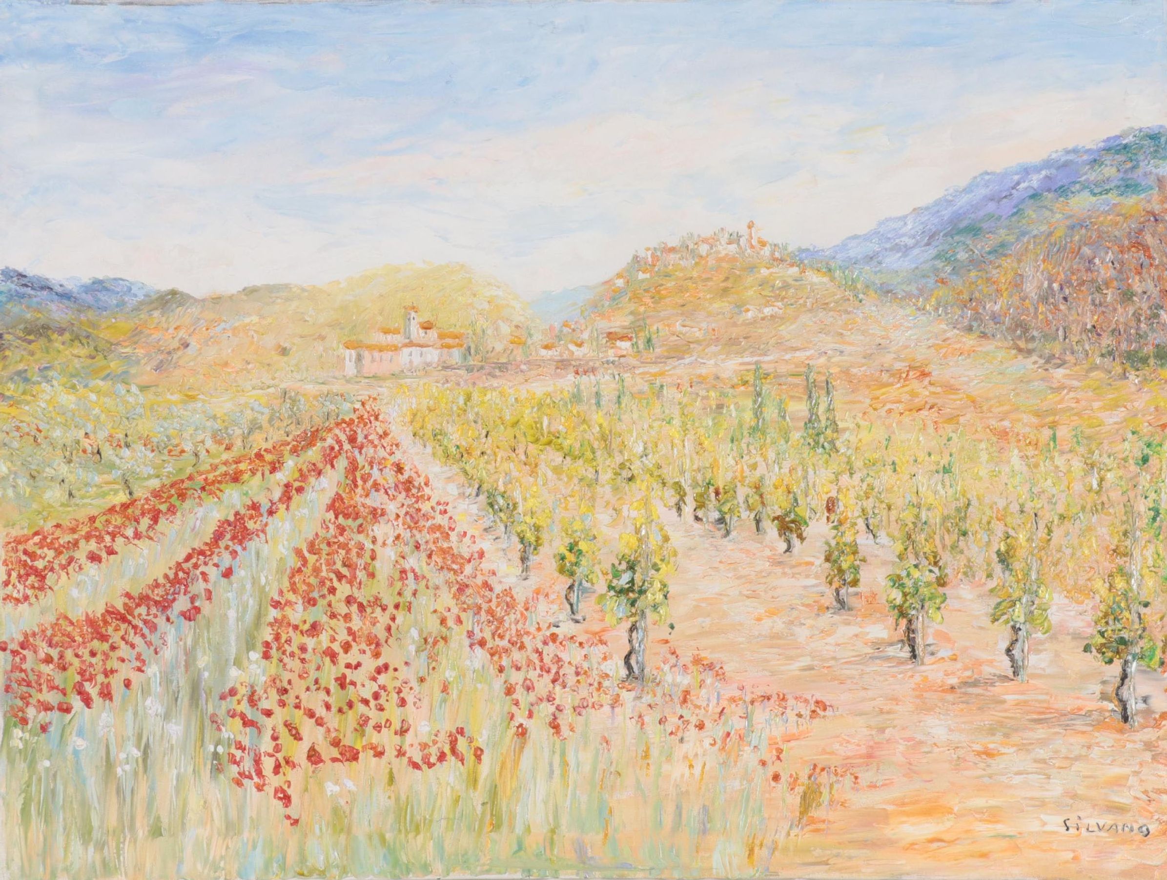 Landscape Oil Painting of Poppies, Circa 2000