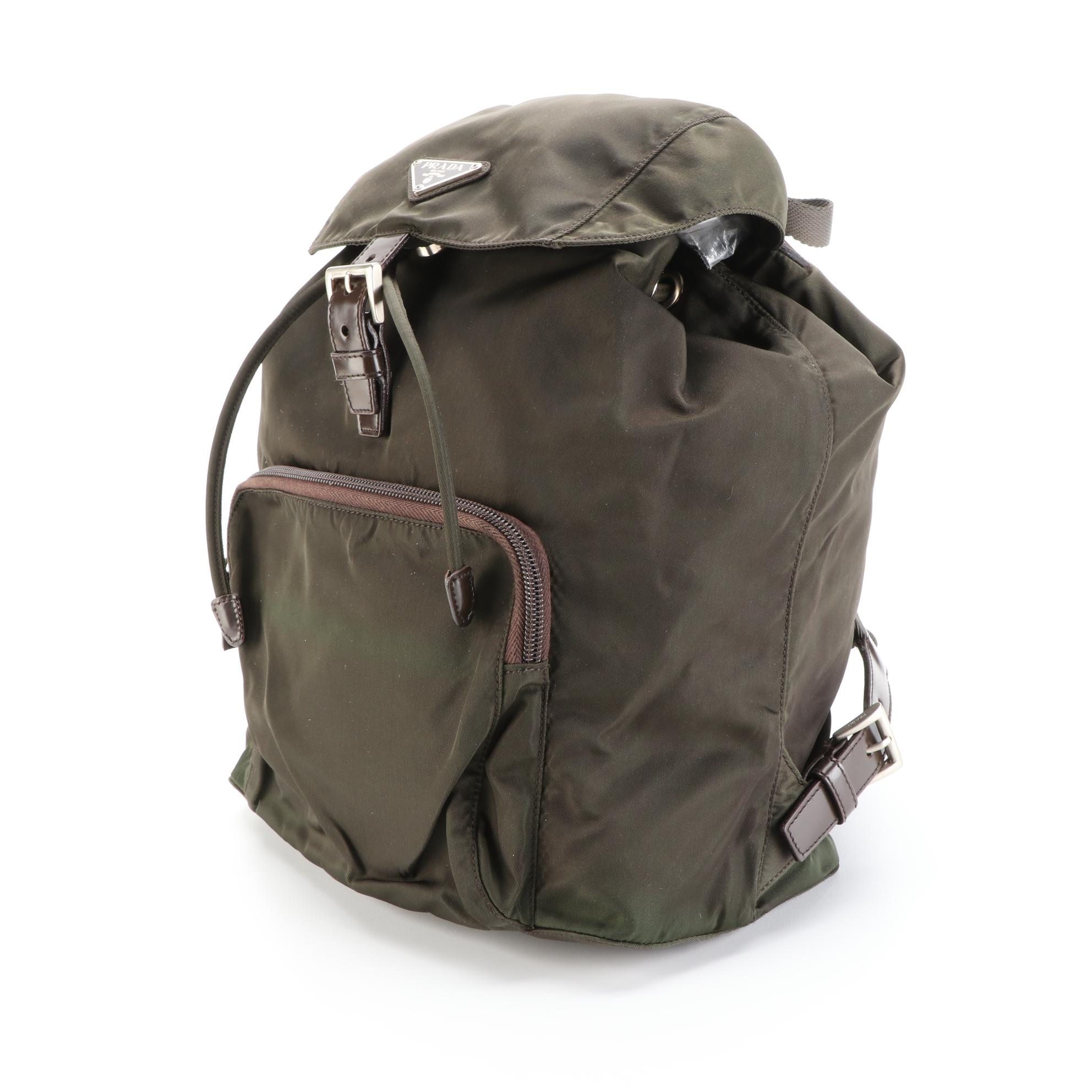 Prada Drawstring Backpack in Nylon Twill and Leather Trim