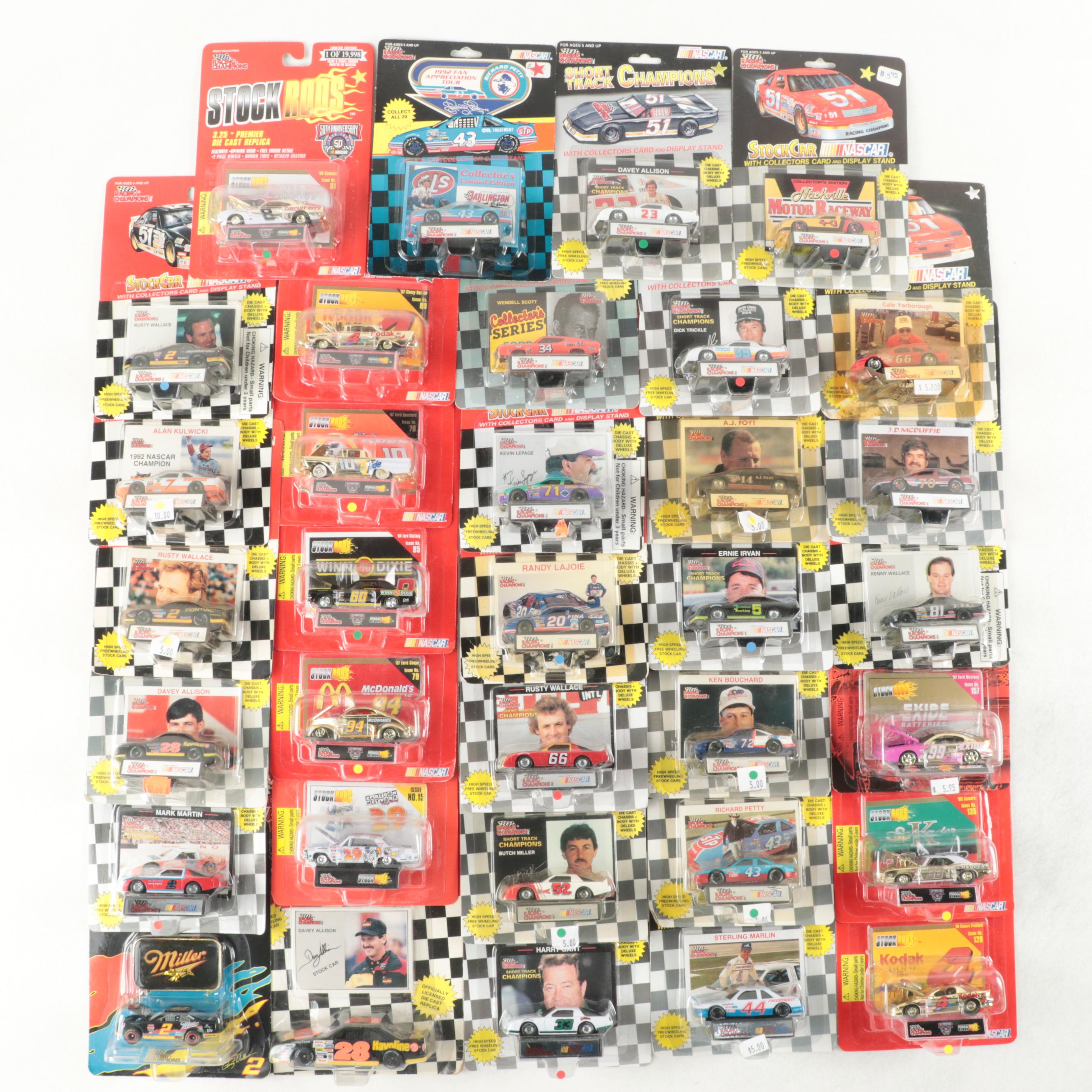 Racing Champions NASCAR Diecast Stock Cars with Collector Cards and Stands