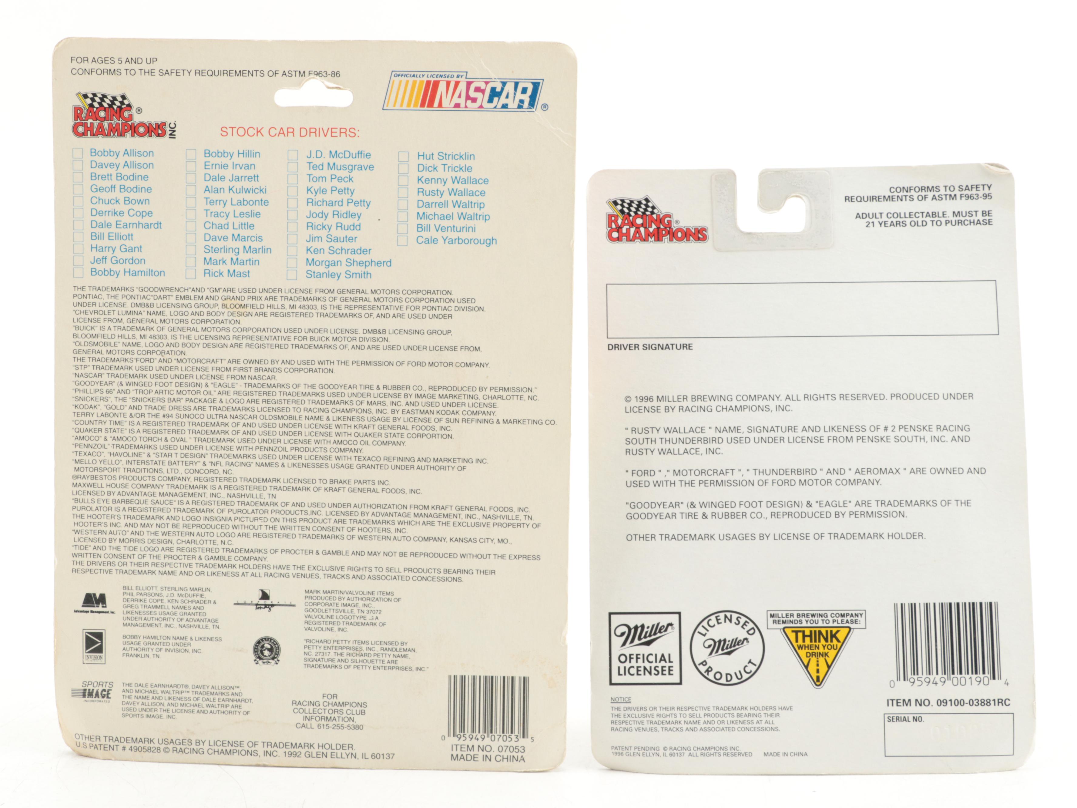 Racing Champions NASCAR Diecast Stock Cars with Collector Cards and Stands