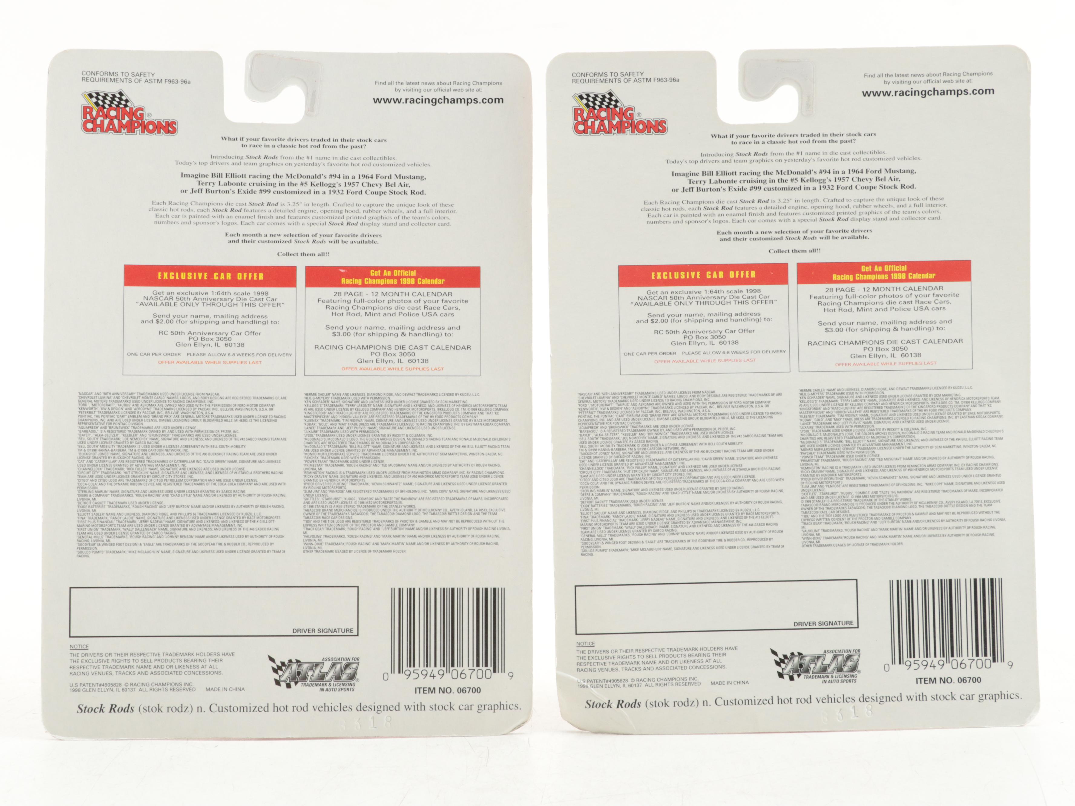 Racing Champions NASCAR Diecast Stock Cars with Collector Cards and Stands