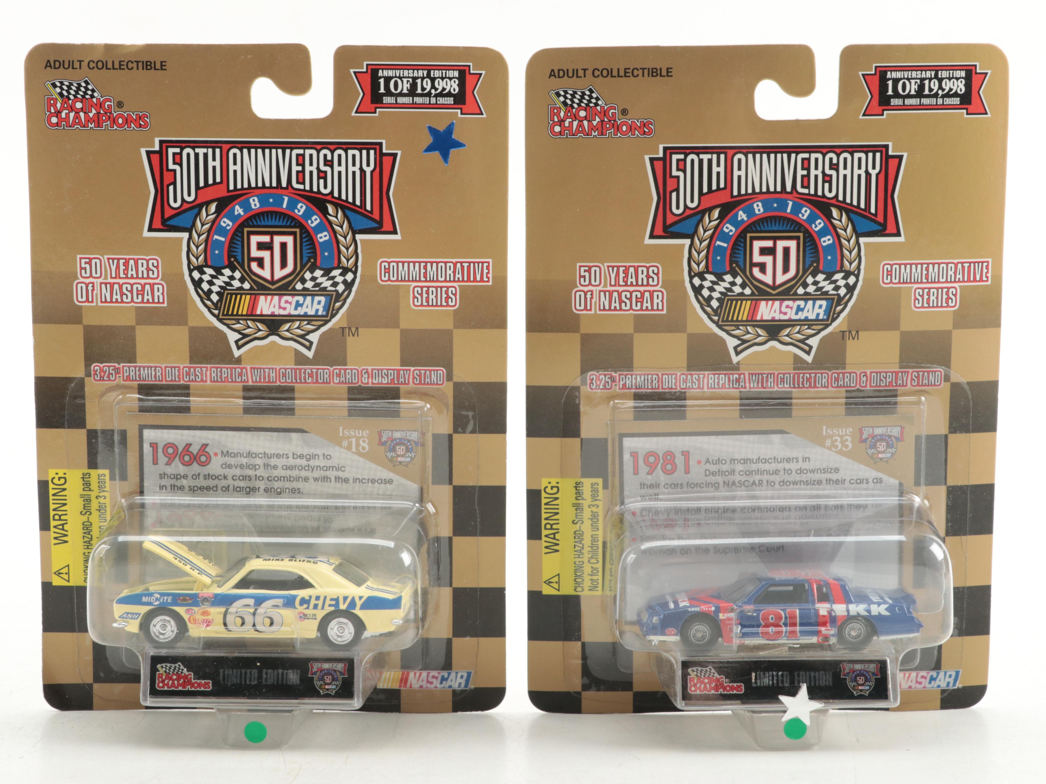 Racing Champions NASCAR 50th Anniversary Diecast Cars with Collector Cards