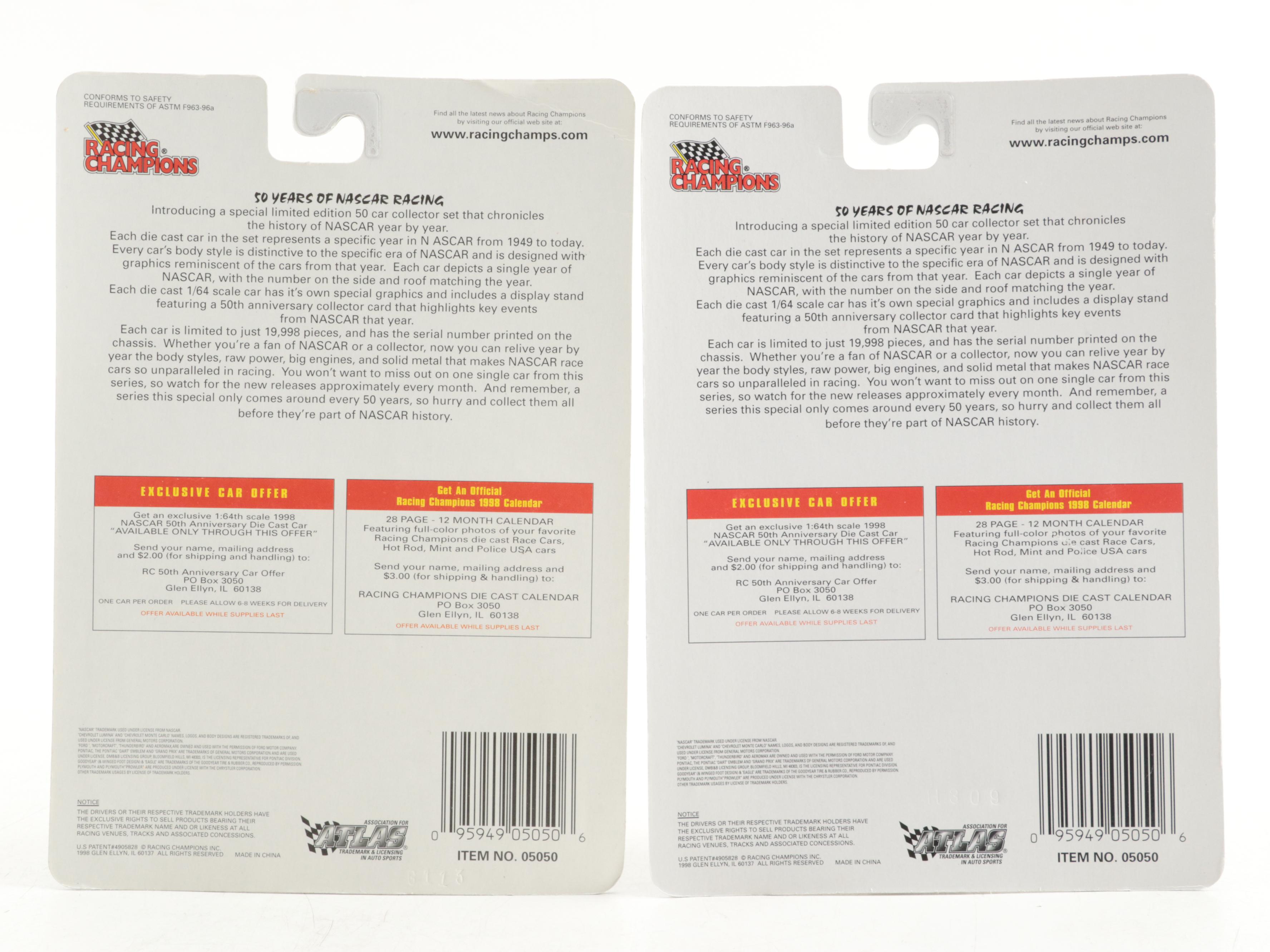 Racing Champions NASCAR 50th Anniversary Diecast Cars with Collector Cards