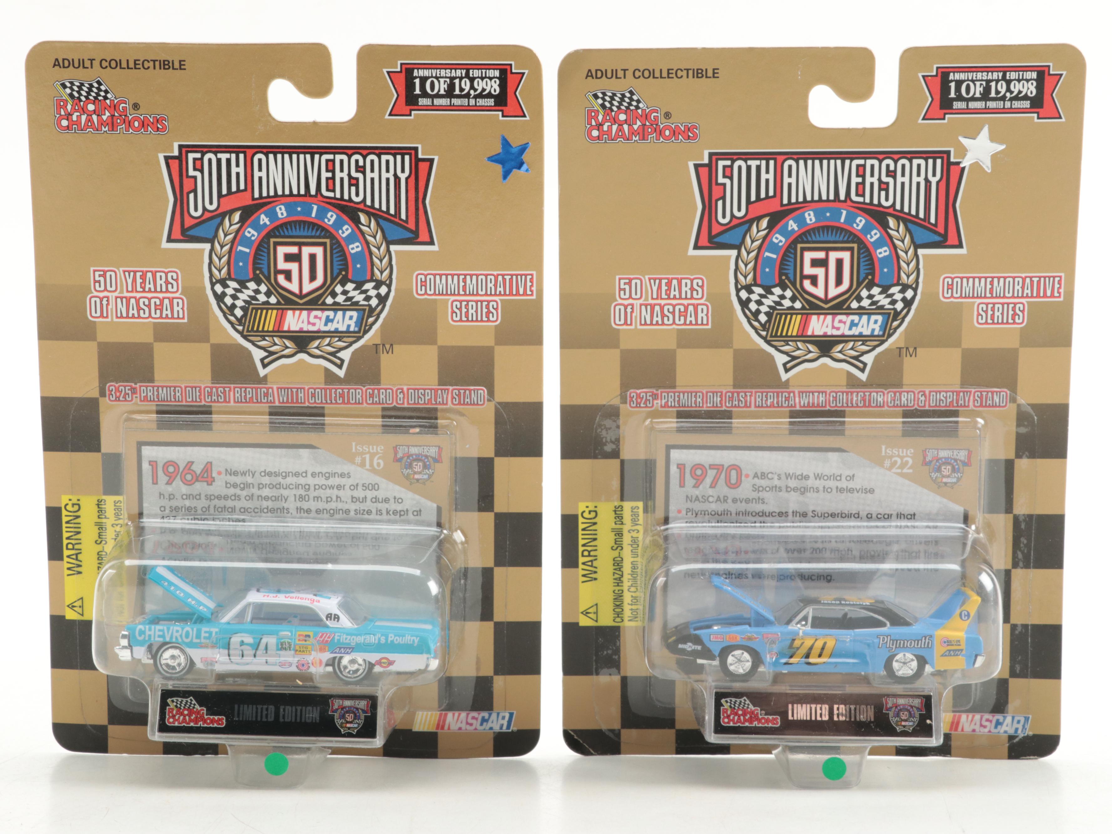 Racing Champions NASCAR 50th Anniversary Diecast Cars with Collector Cards