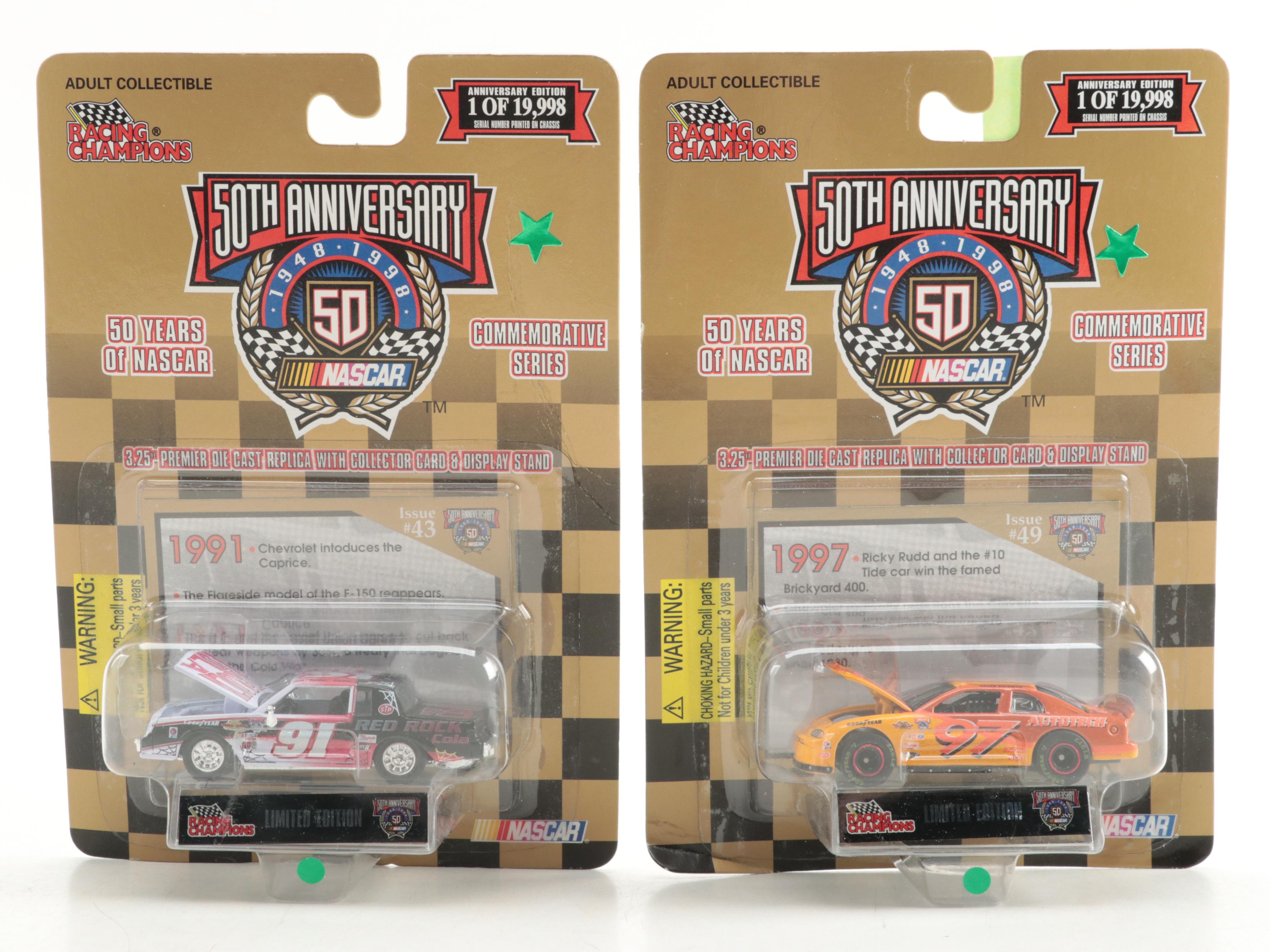 Racing Champions NASCAR 50th Anniversary Diecast Cars with Collector Cards