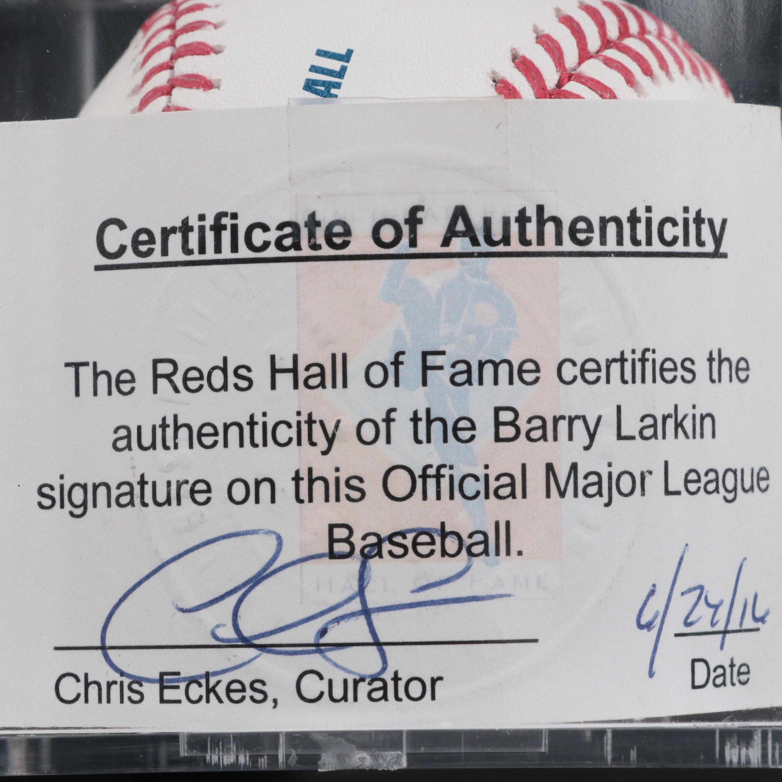 Cincinnati Reds Barry Larkin Signed Rawlings Baseball