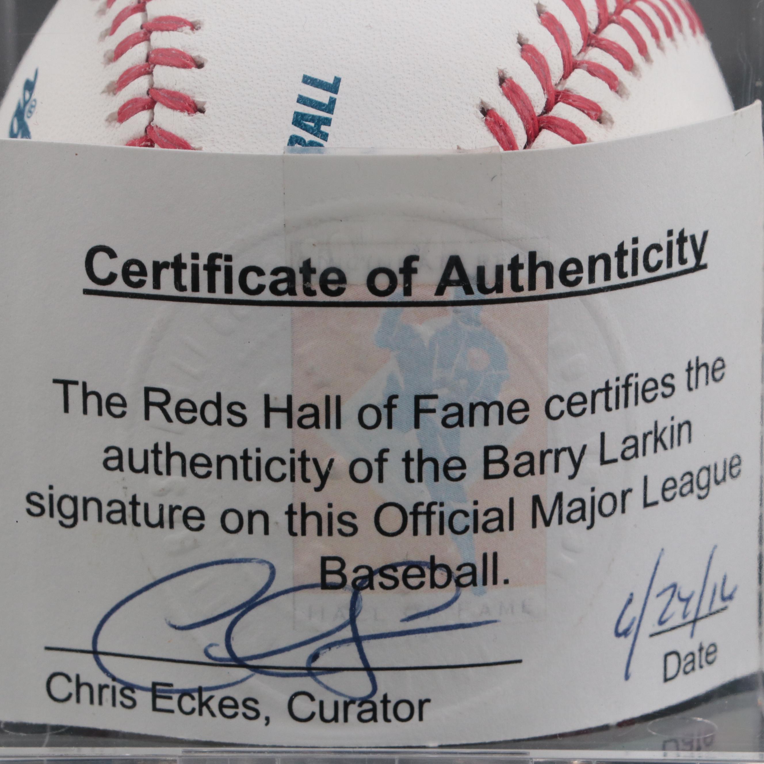 Cincinnati Reds Barry Larkin Signed Rawlings Baseball