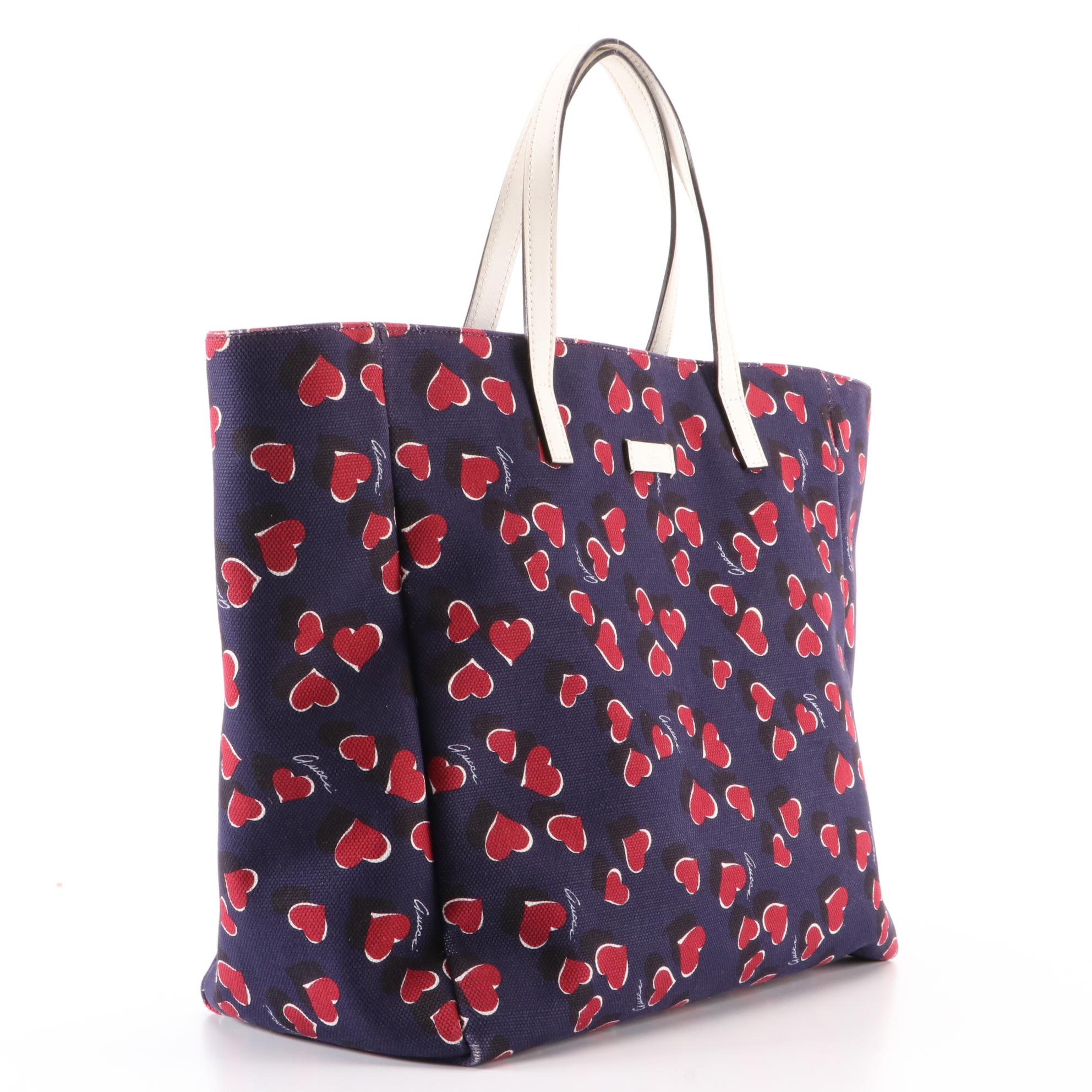 Gucci Medium Shopper Tote in Heartbeat Print Canvas with Leather Trim