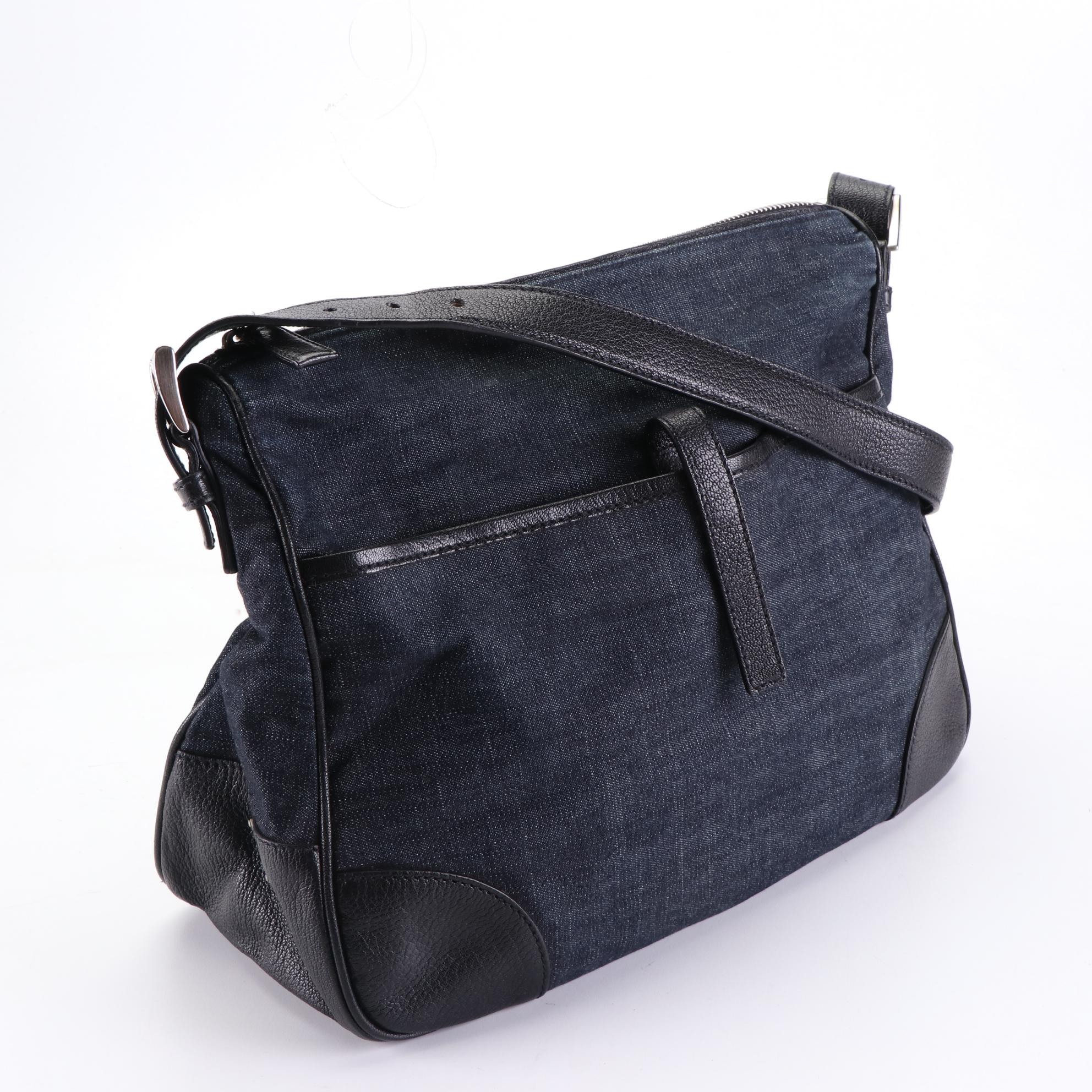 Prada Front Pocket Crossbody Bag in Denim and Leather