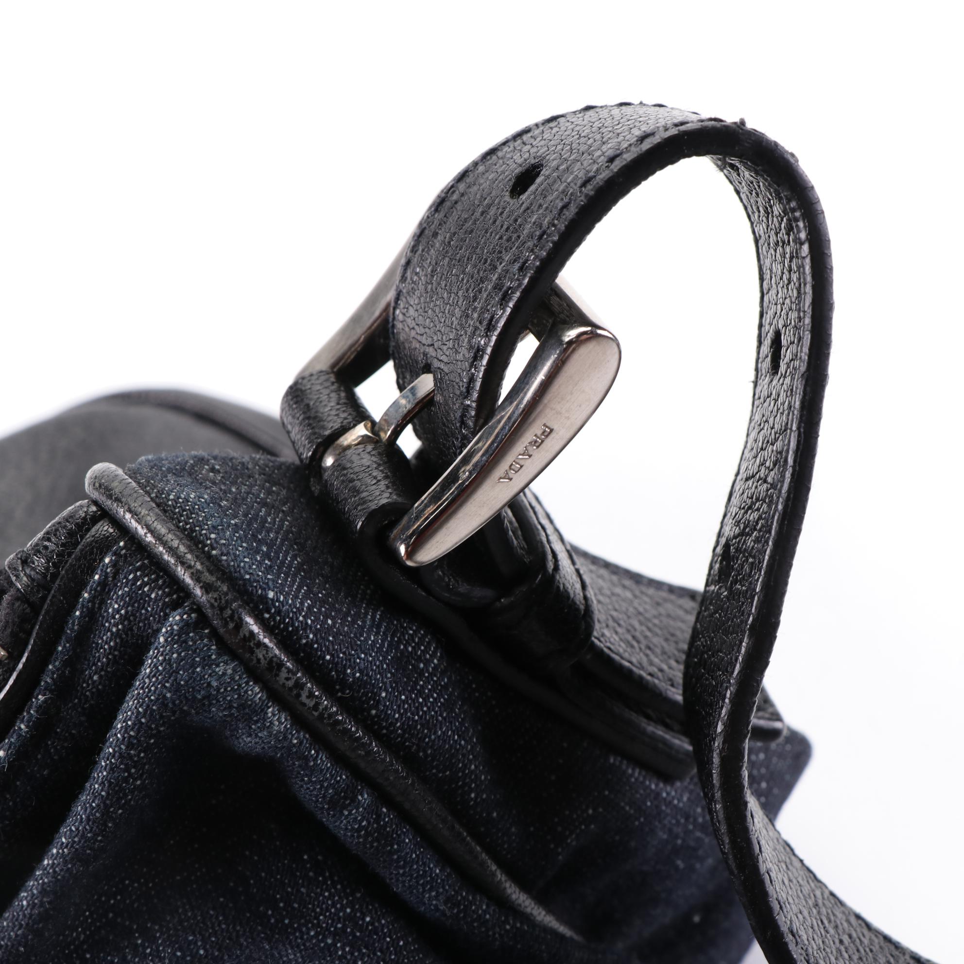 Prada Front Pocket Crossbody Bag in Denim and Leather
