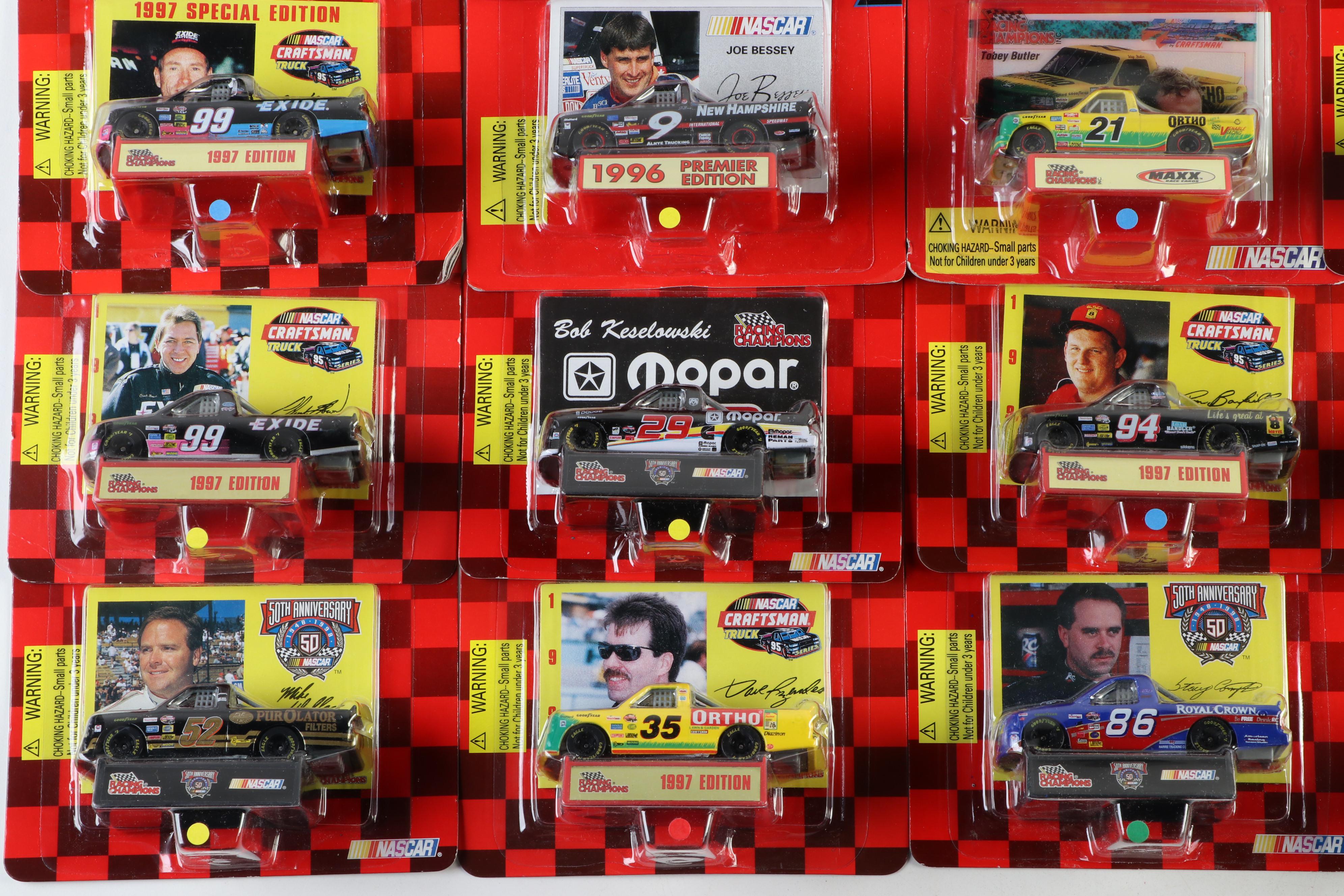 Racing Champions NASCAR Diecast Trucks with Cards and Display Stands