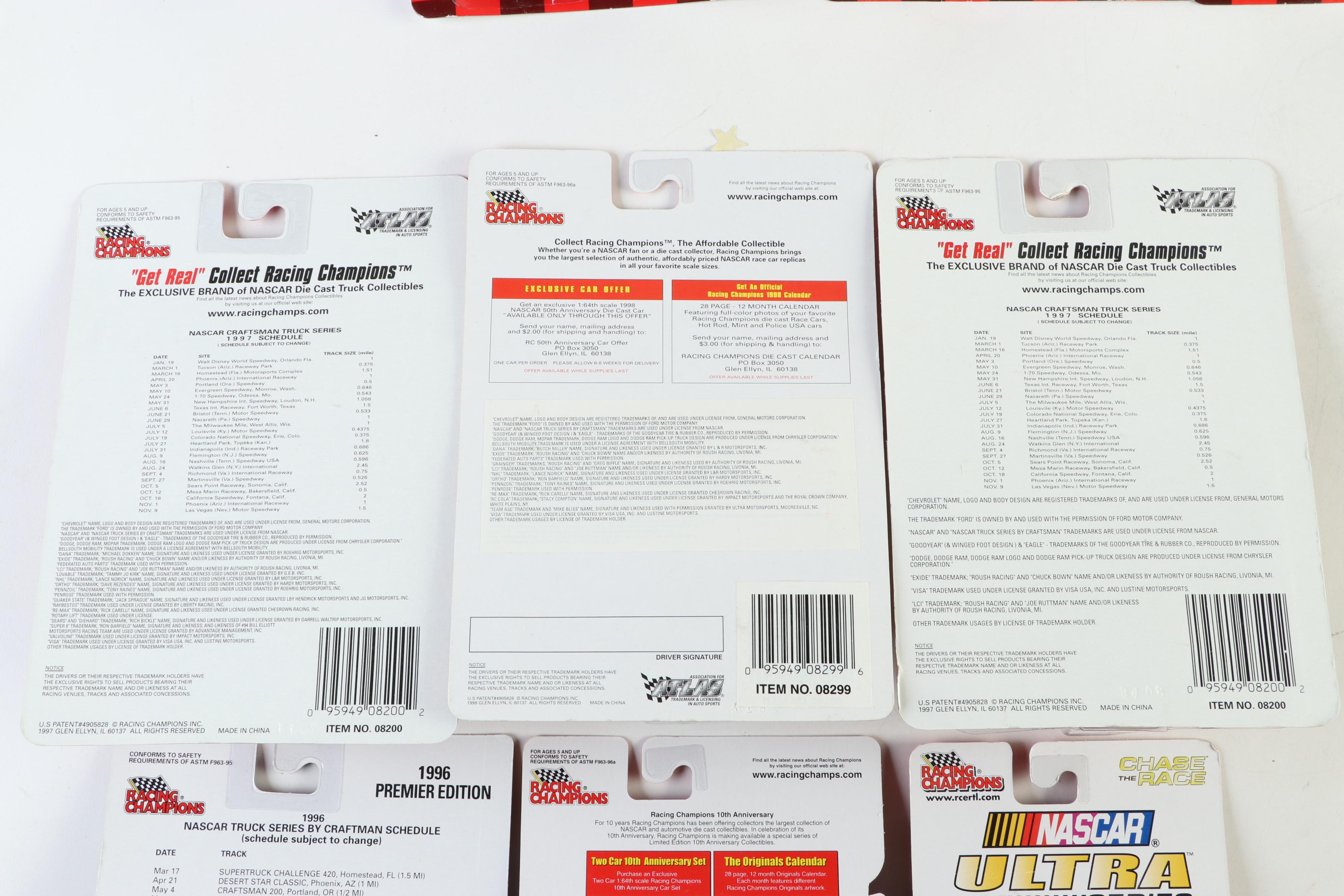 Racing Champions NASCAR Diecast Trucks with Cards and Display Stands