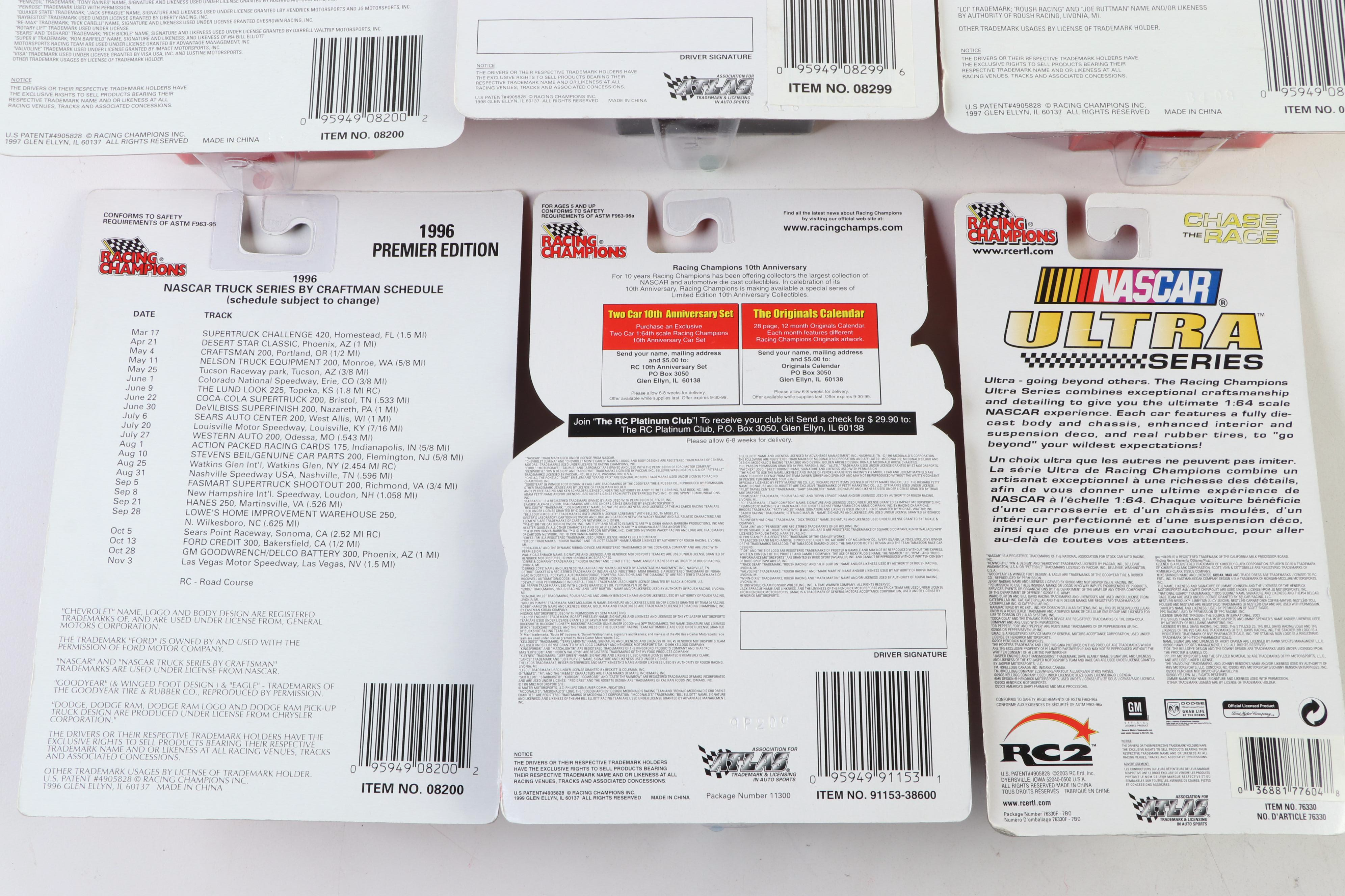 Racing Champions NASCAR Diecast Trucks with Cards and Display Stands