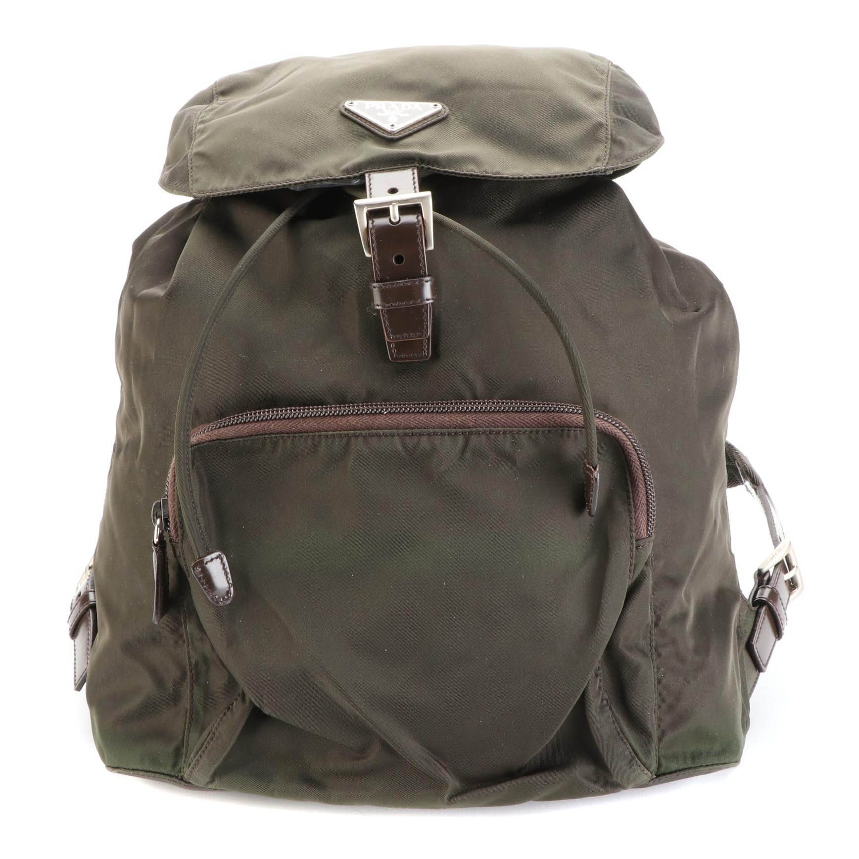 Prada Drawstring Backpack in Nylon Twill and Leather Trim