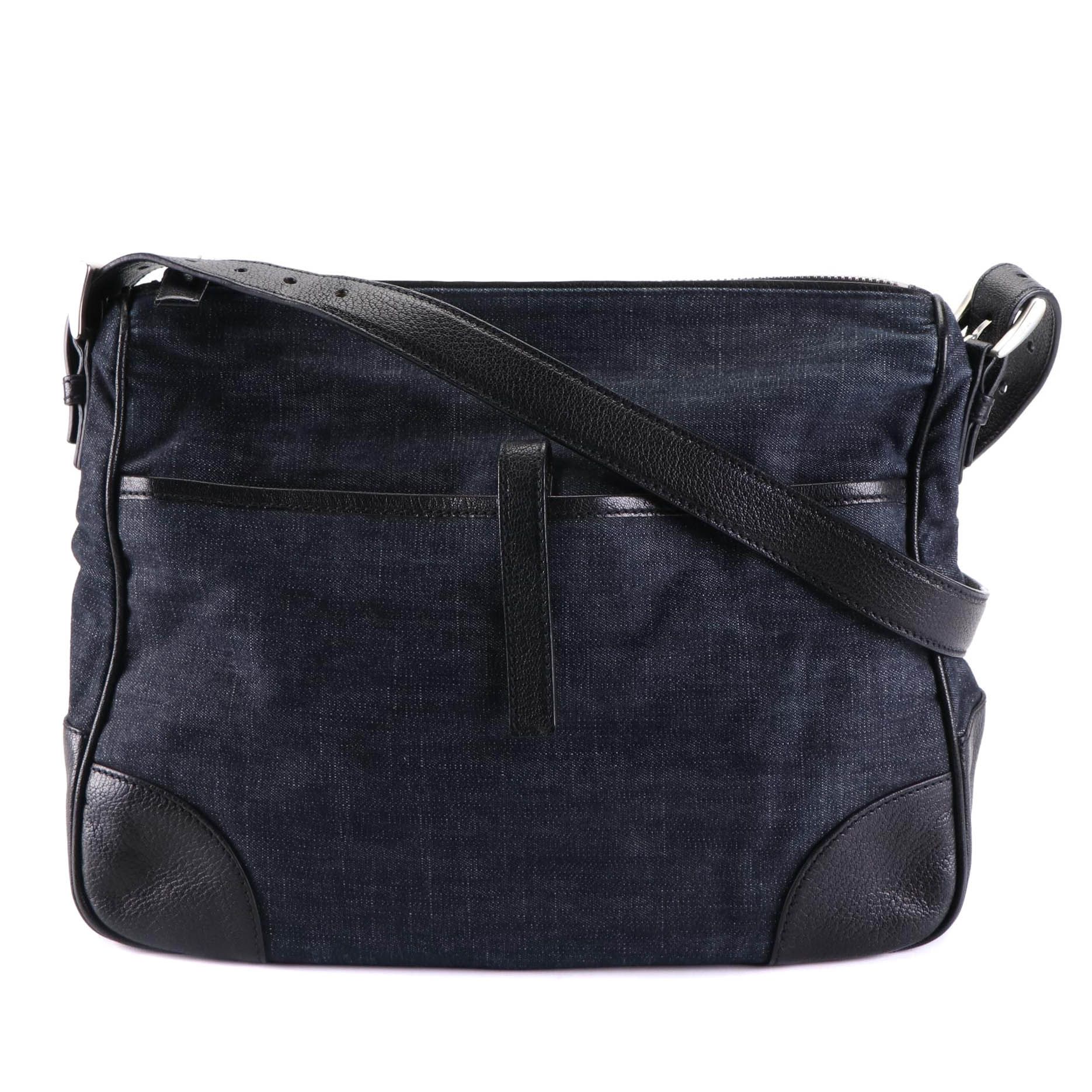 Prada Front Pocket Crossbody Bag in Denim and Leather