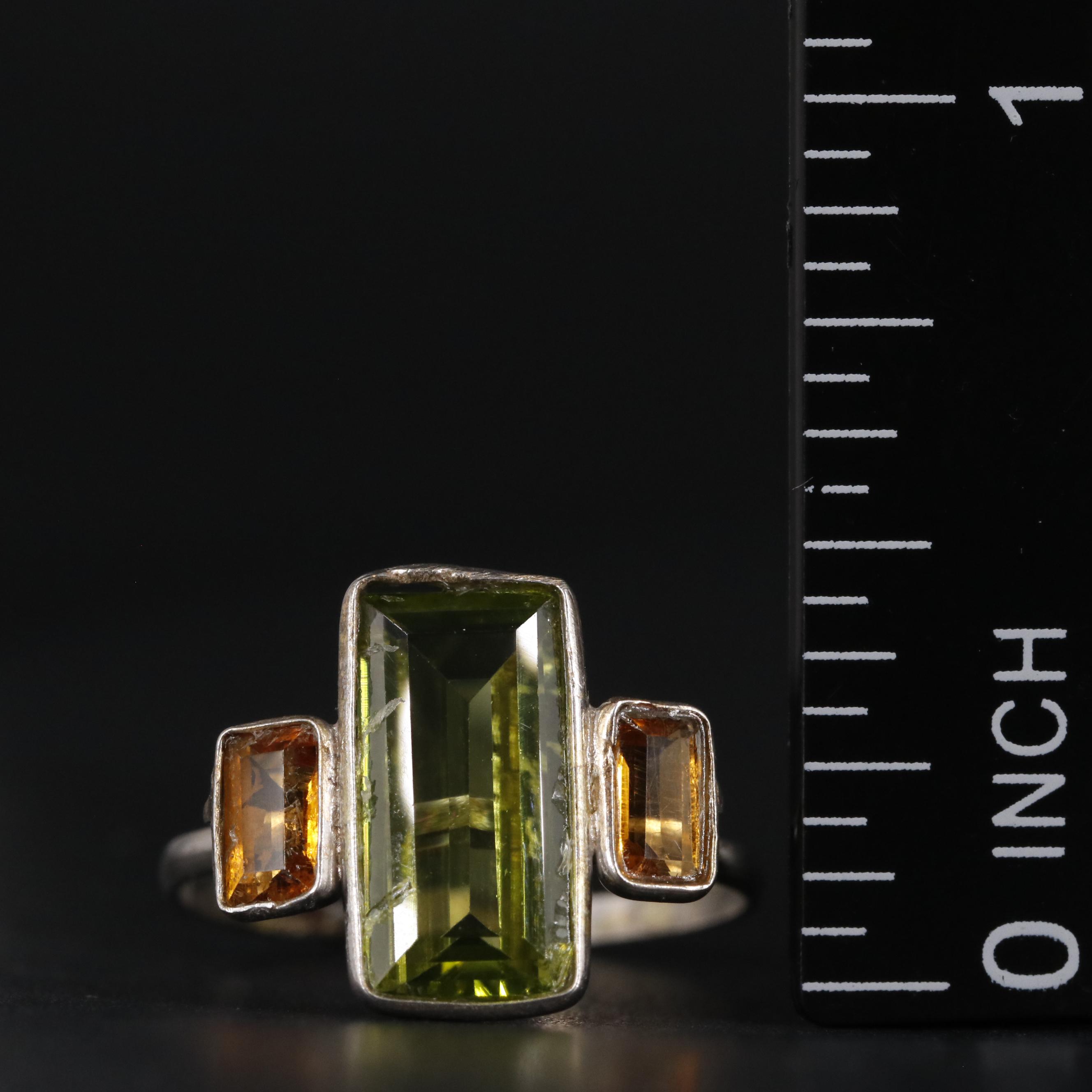 14K Peridot and Citrine Three Stone Ring