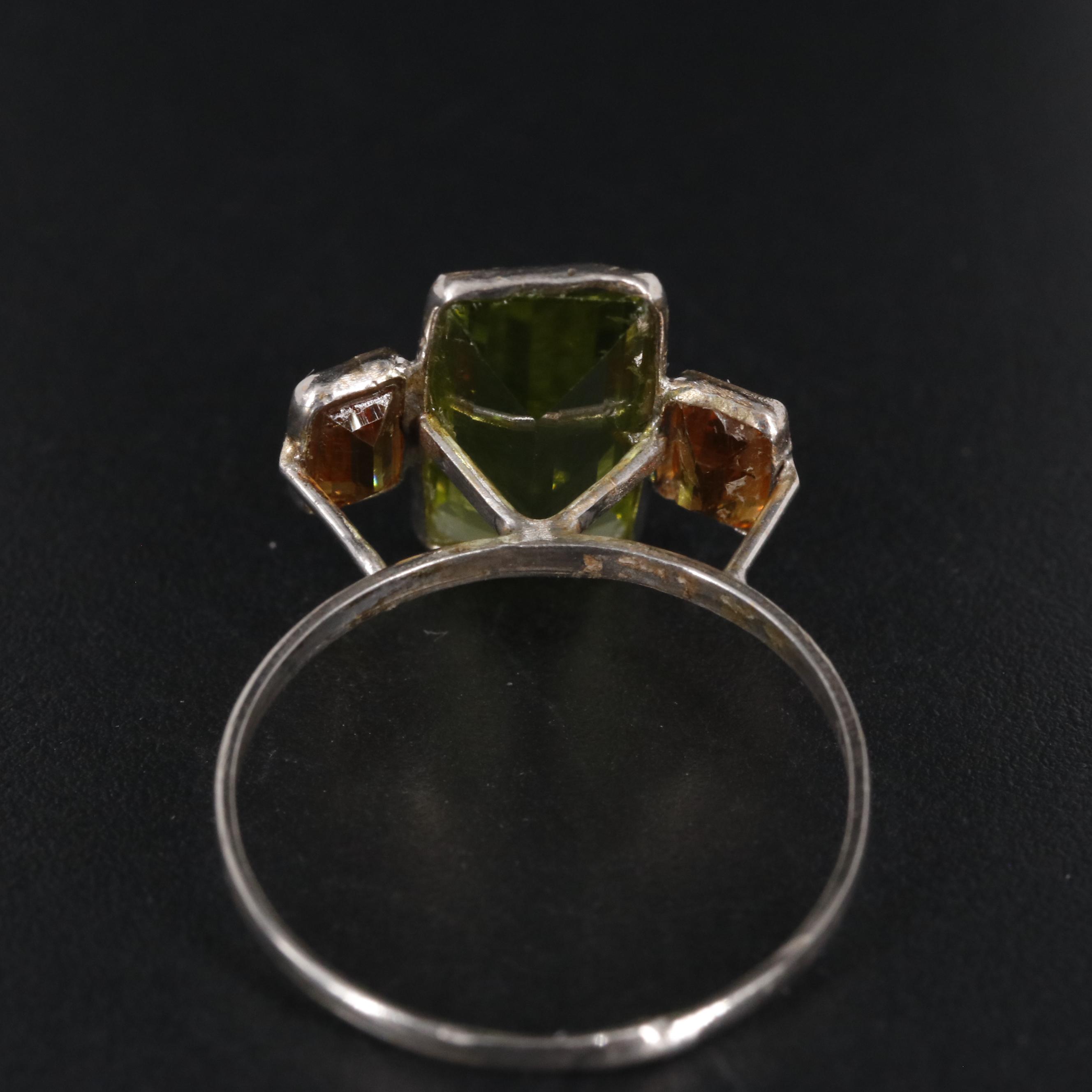 14K Peridot and Citrine Three Stone Ring