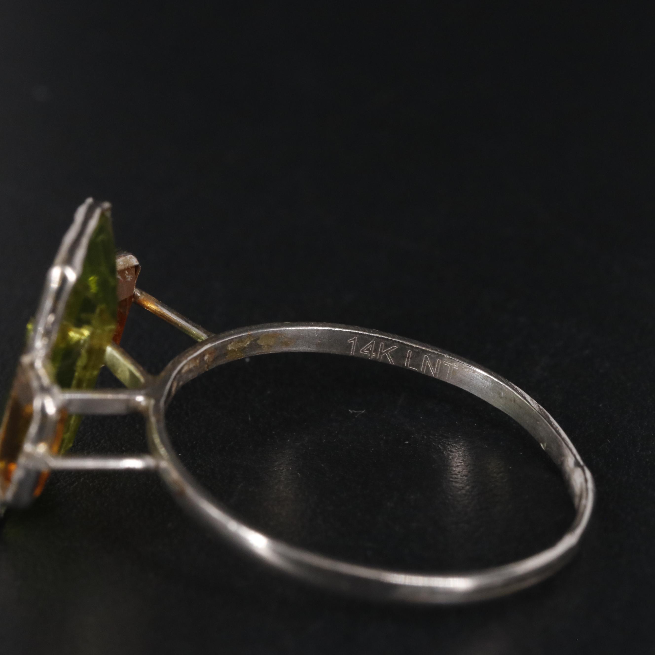 14K Peridot and Citrine Three Stone Ring