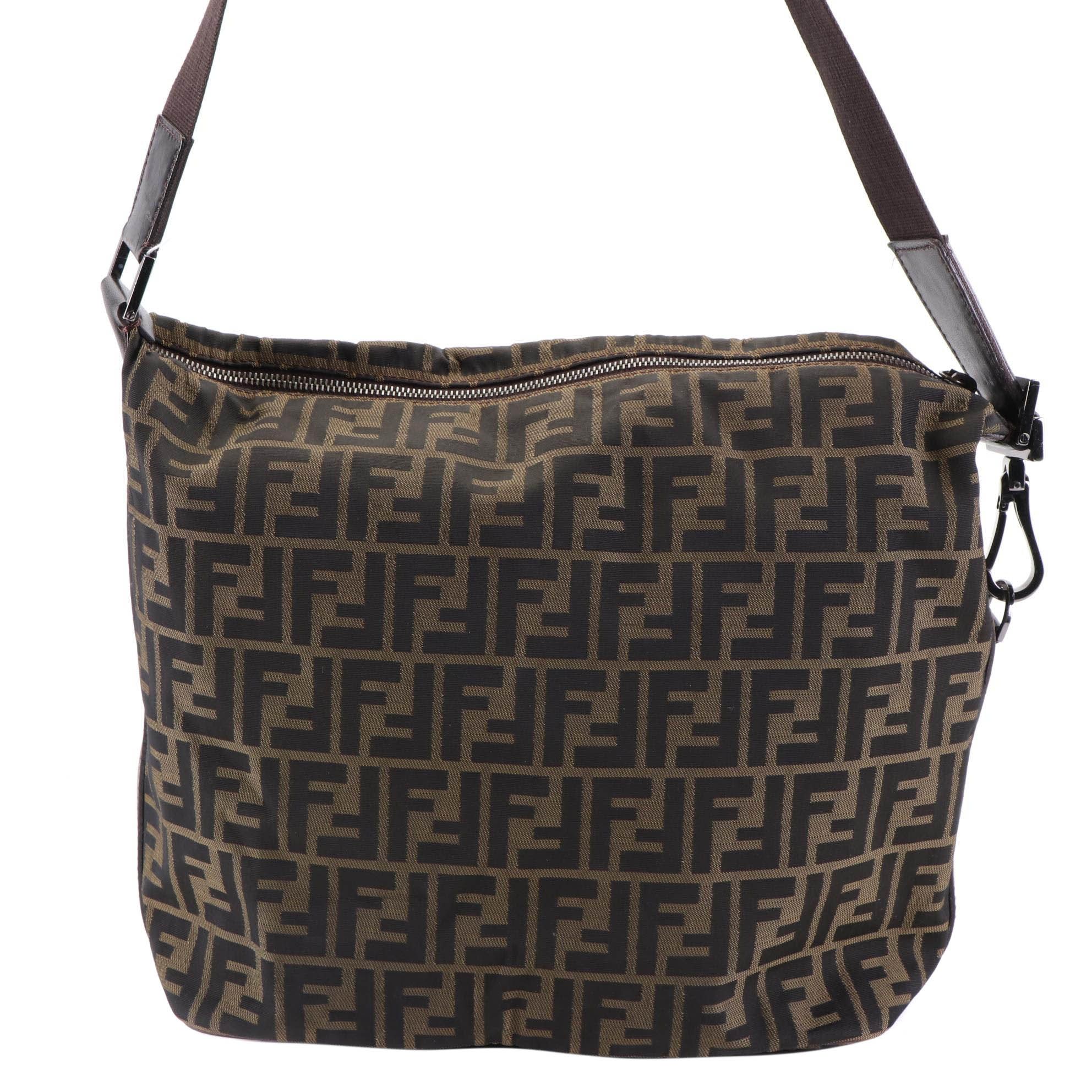 Fendi Zucca Canvas and Leather Shoulder Bag