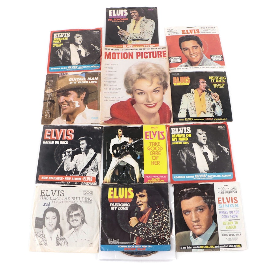 Elvis Presley Record Singles with "Motion Picture" Fold-Out Poster Magazine