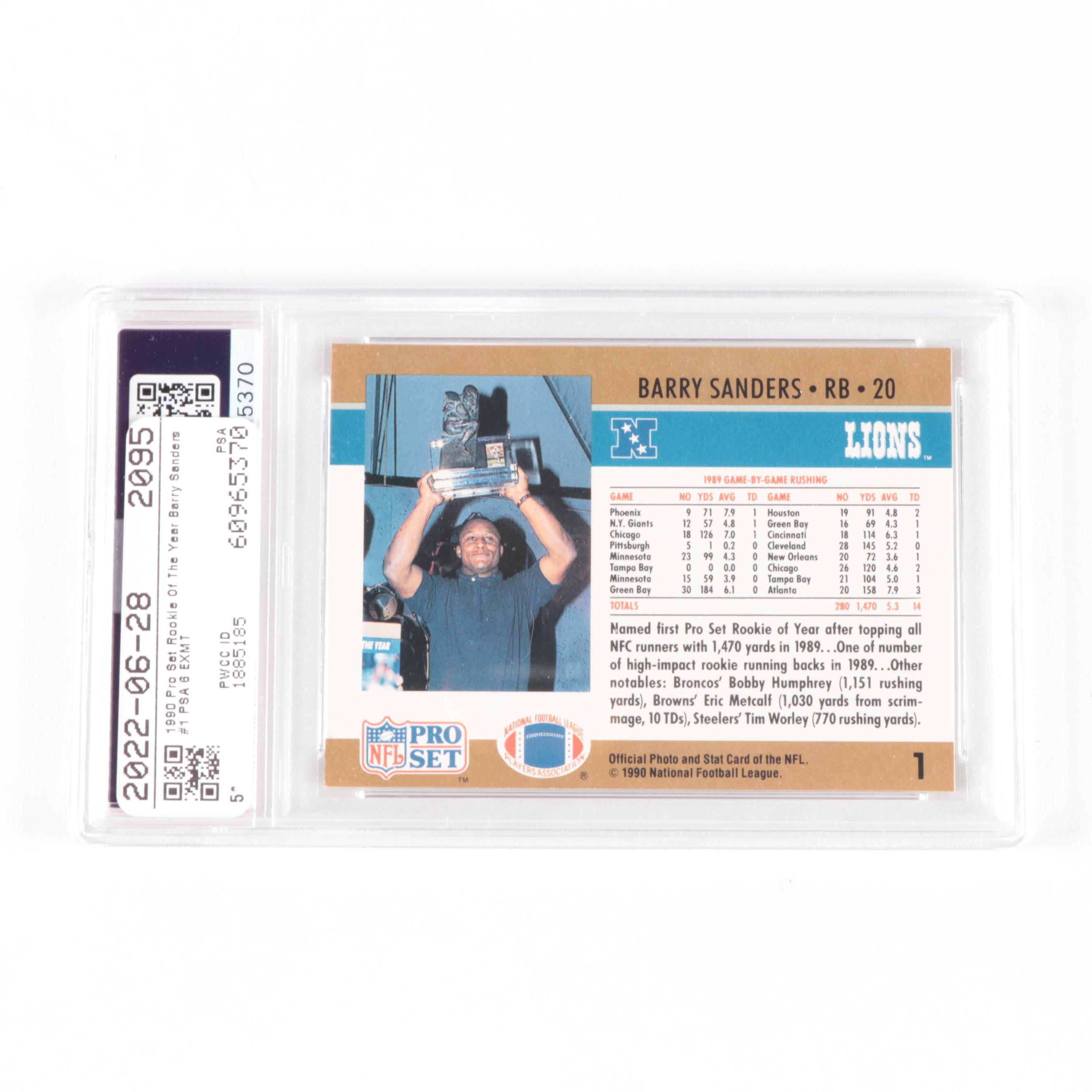 1990 NFL Pro Set Rookie Of The Year Barry Sanders Graded Football Card