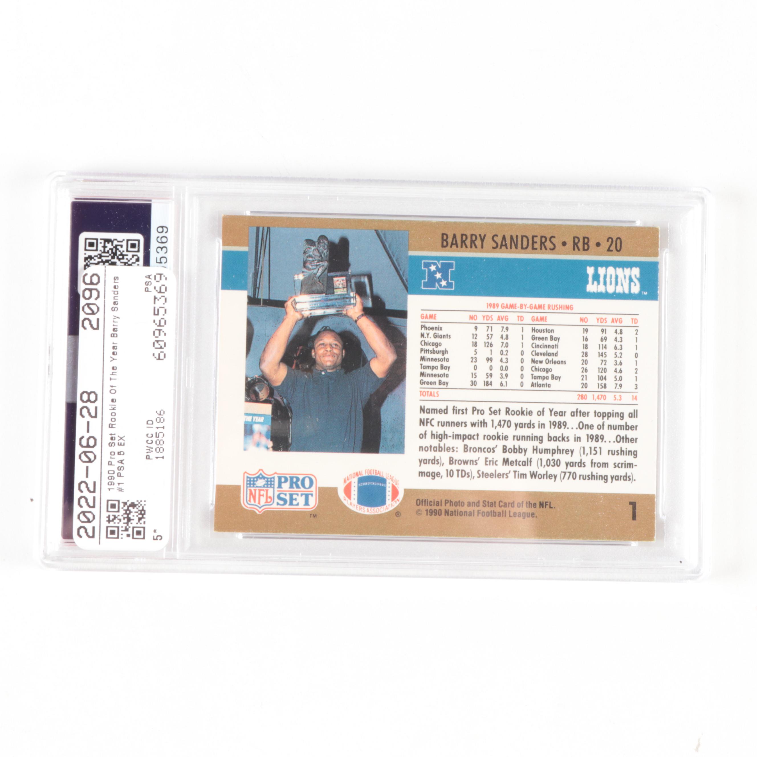 1990 NFL Pro Set Barry Sanders #1 Rookie of the Year PSA 5 EX Football Card