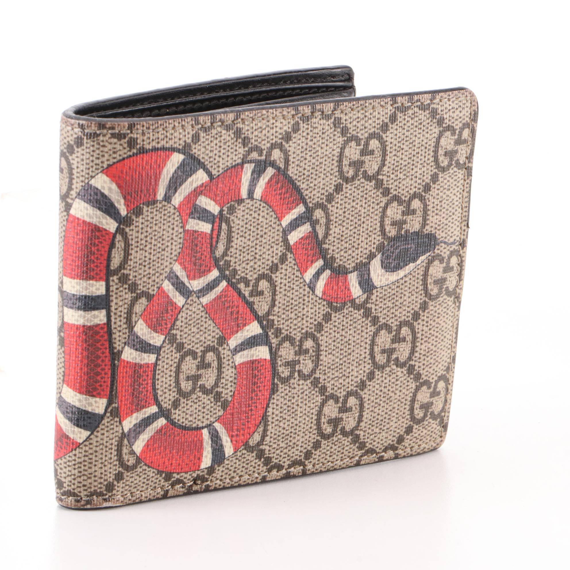 Gucci Snake Print GG Supreme Canvas Bifold Wallet
