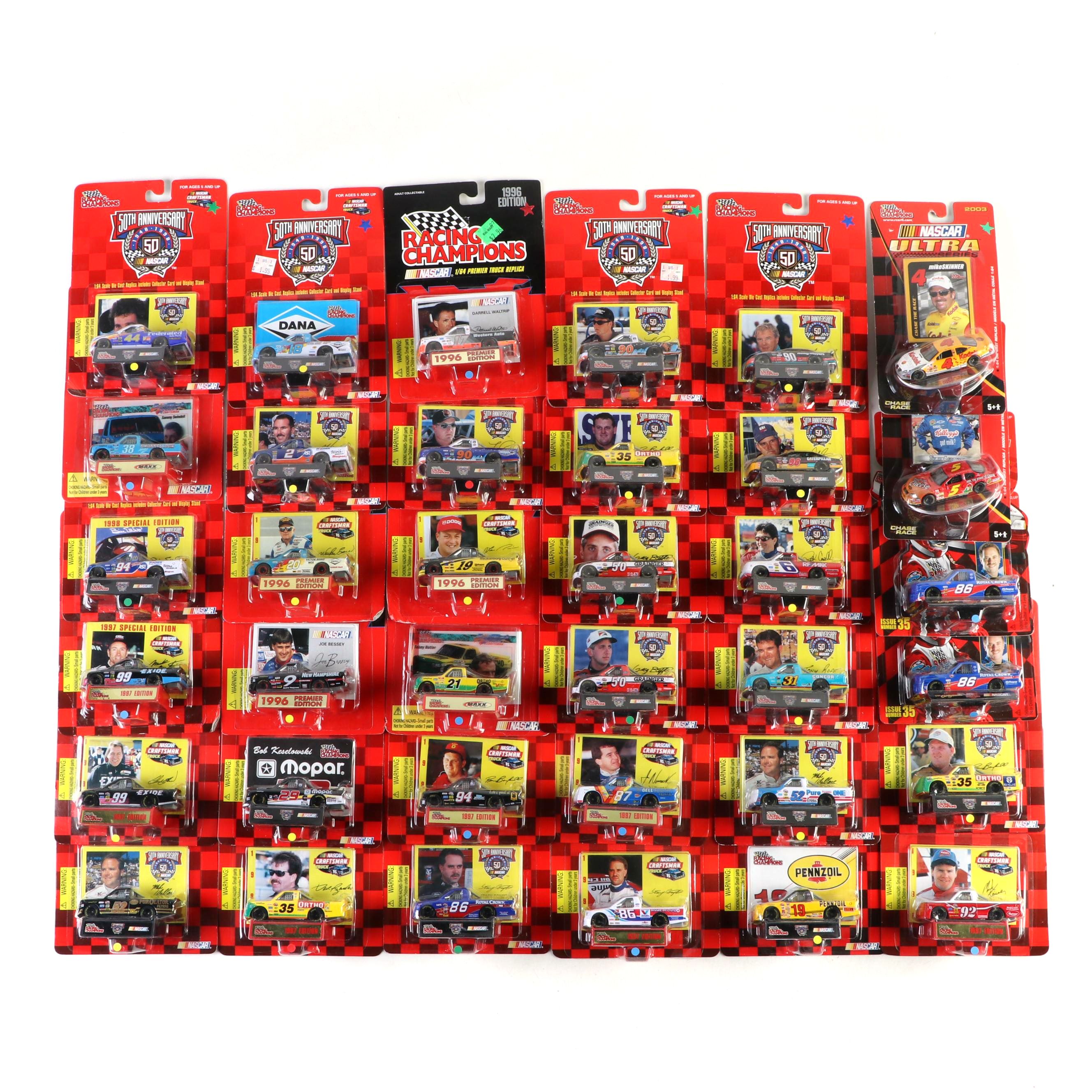 Racing Champions NASCAR Diecast Trucks with Cards and Display Stands