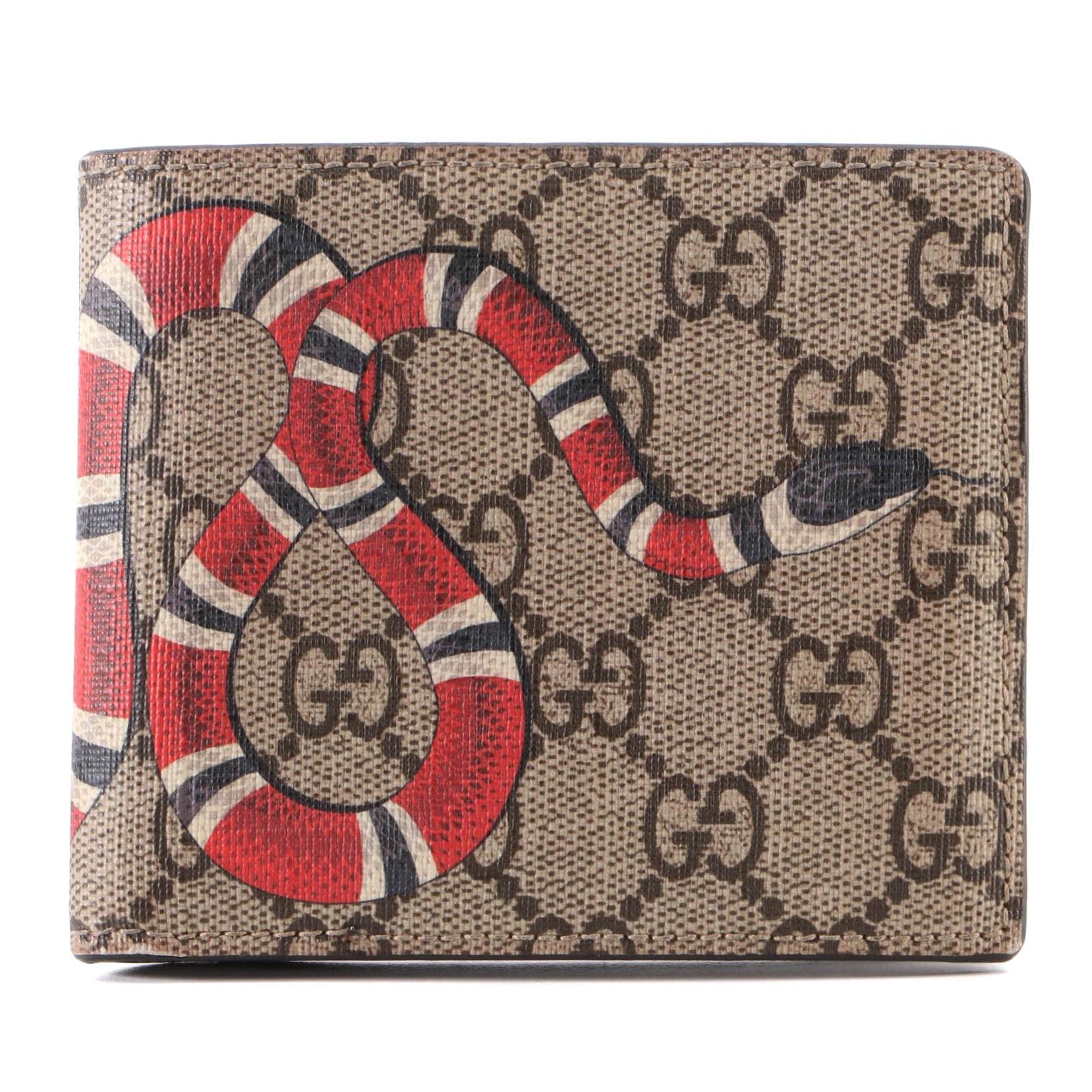 Gucci Snake Print GG Supreme Canvas Bifold Wallet