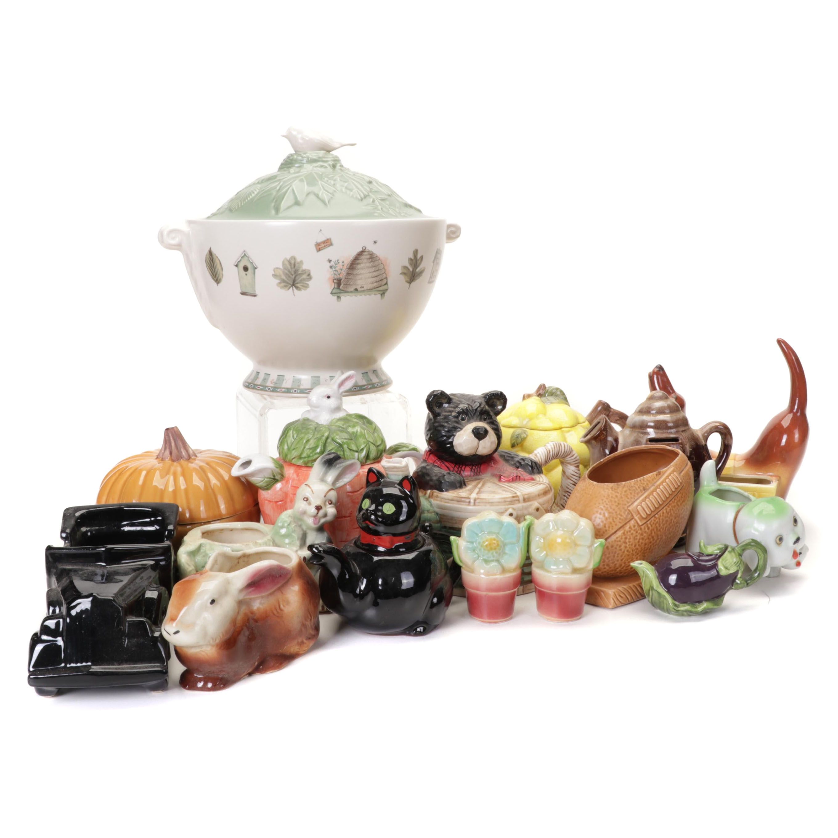 Ceramic Figural Teapots, Planters and Other Table Accessories,