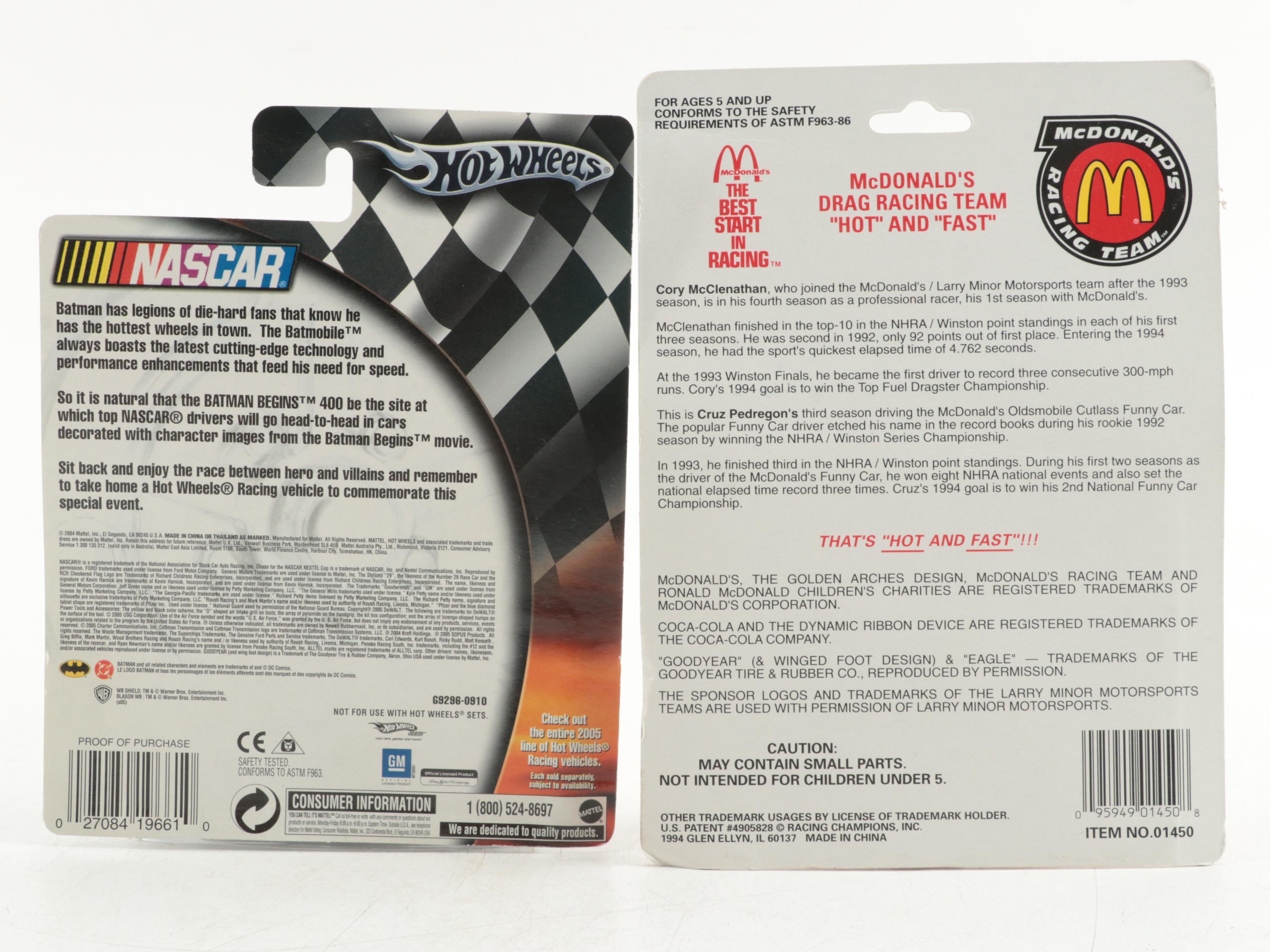 Racing Champions and Hot Wheels NASCAR Diecast Cars and Motorbikes