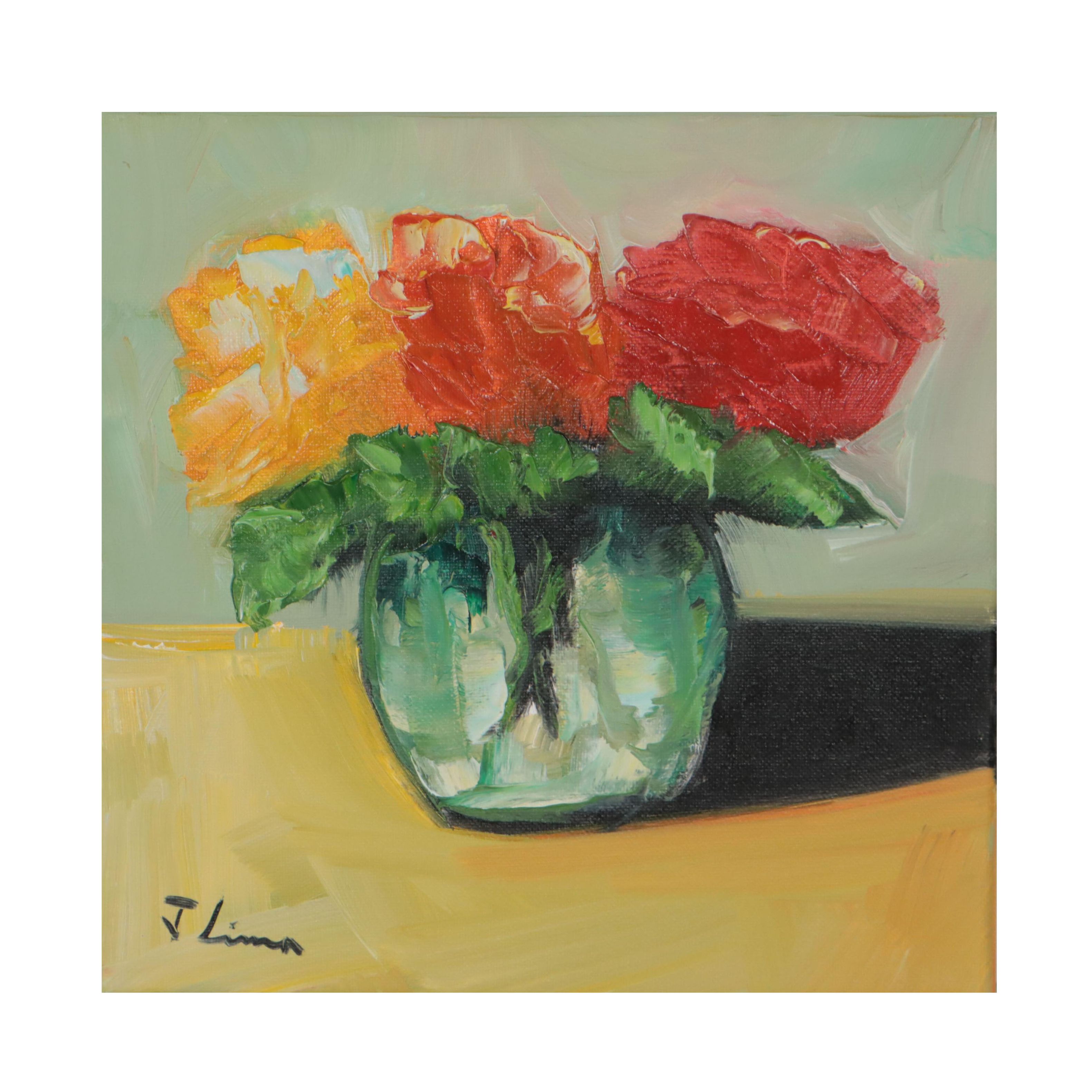 José M. Lima Floral Still Life Oil Painting, 2022