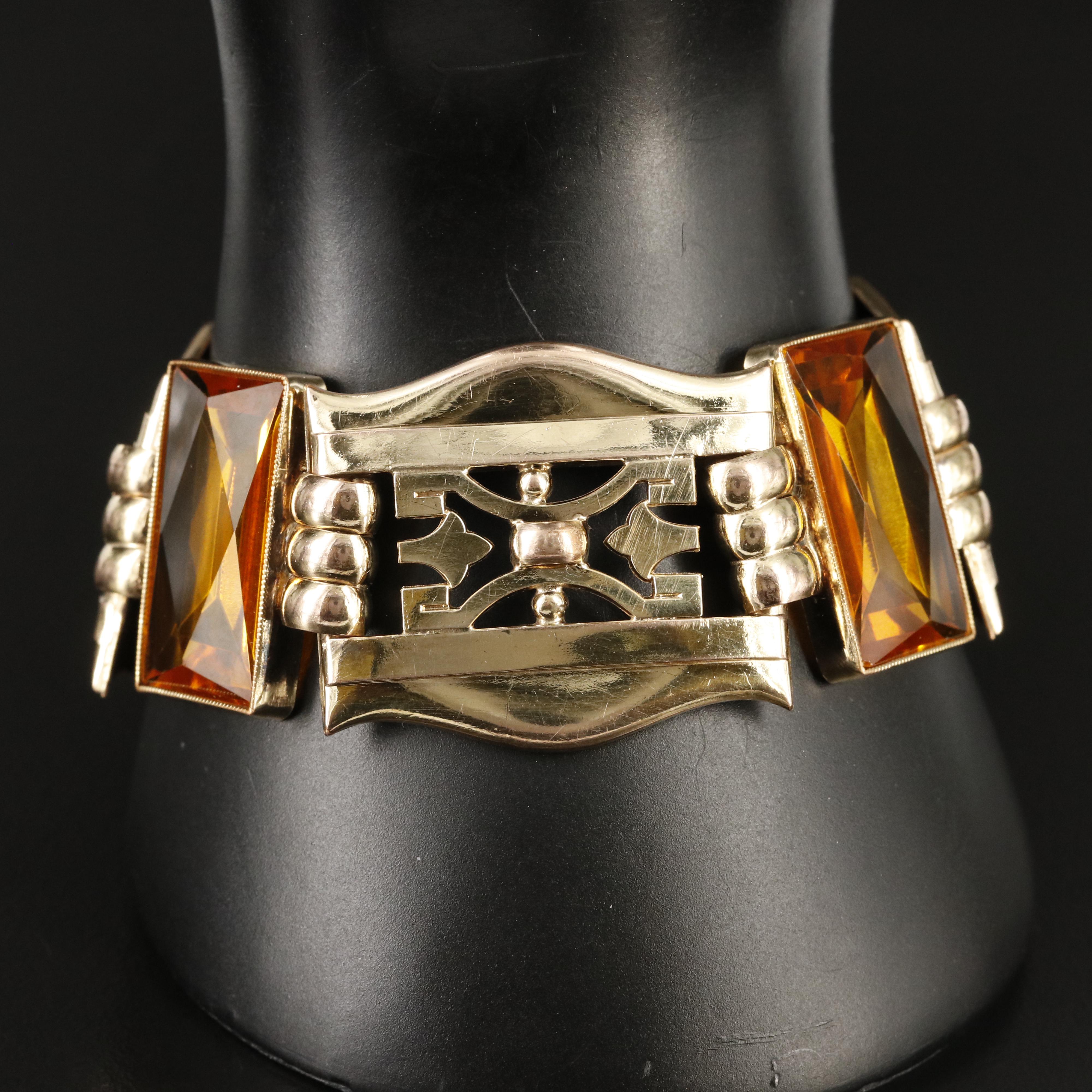 Vintage Retro Faceted Glass Panel Bracelet