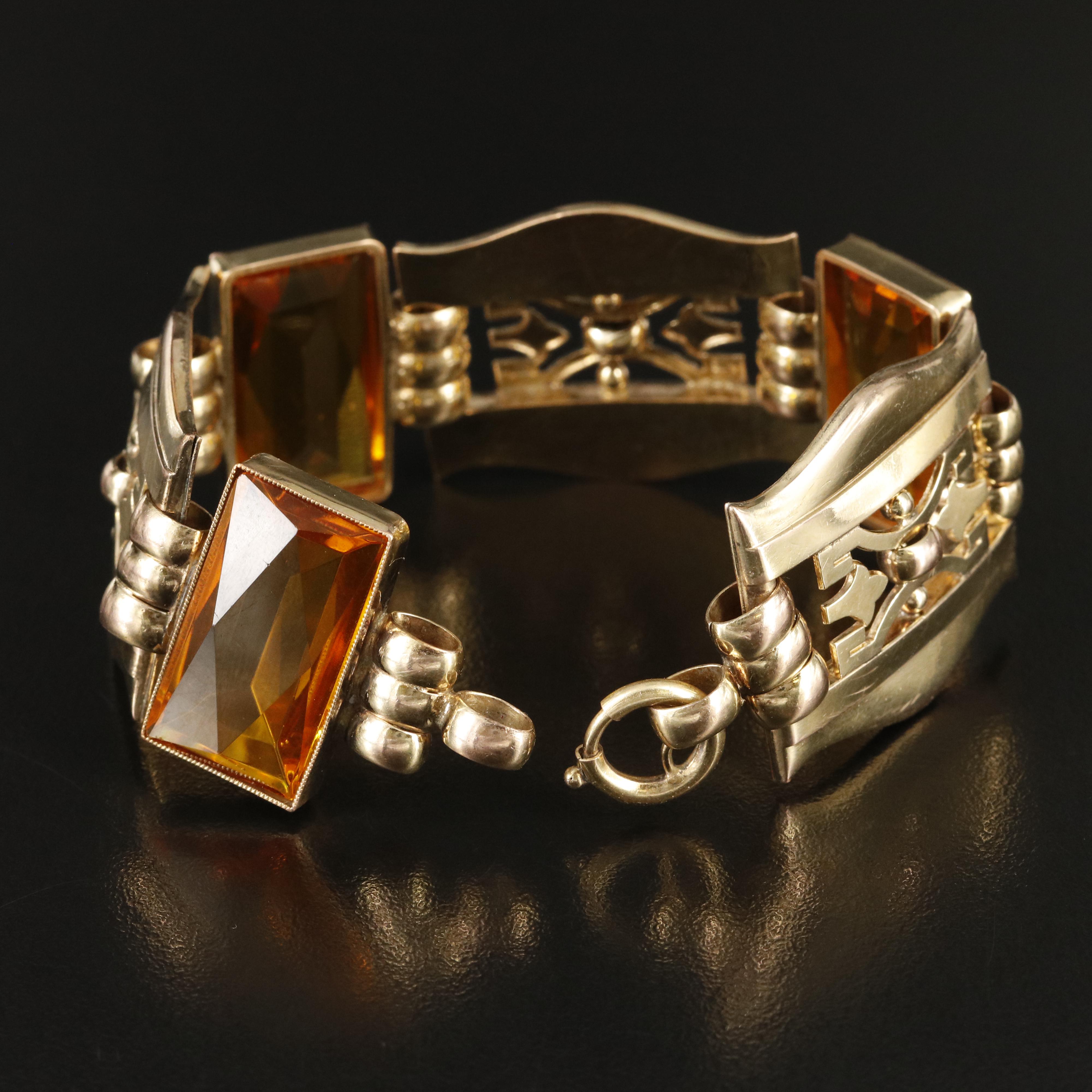 Vintage Retro Faceted Glass Panel Bracelet
