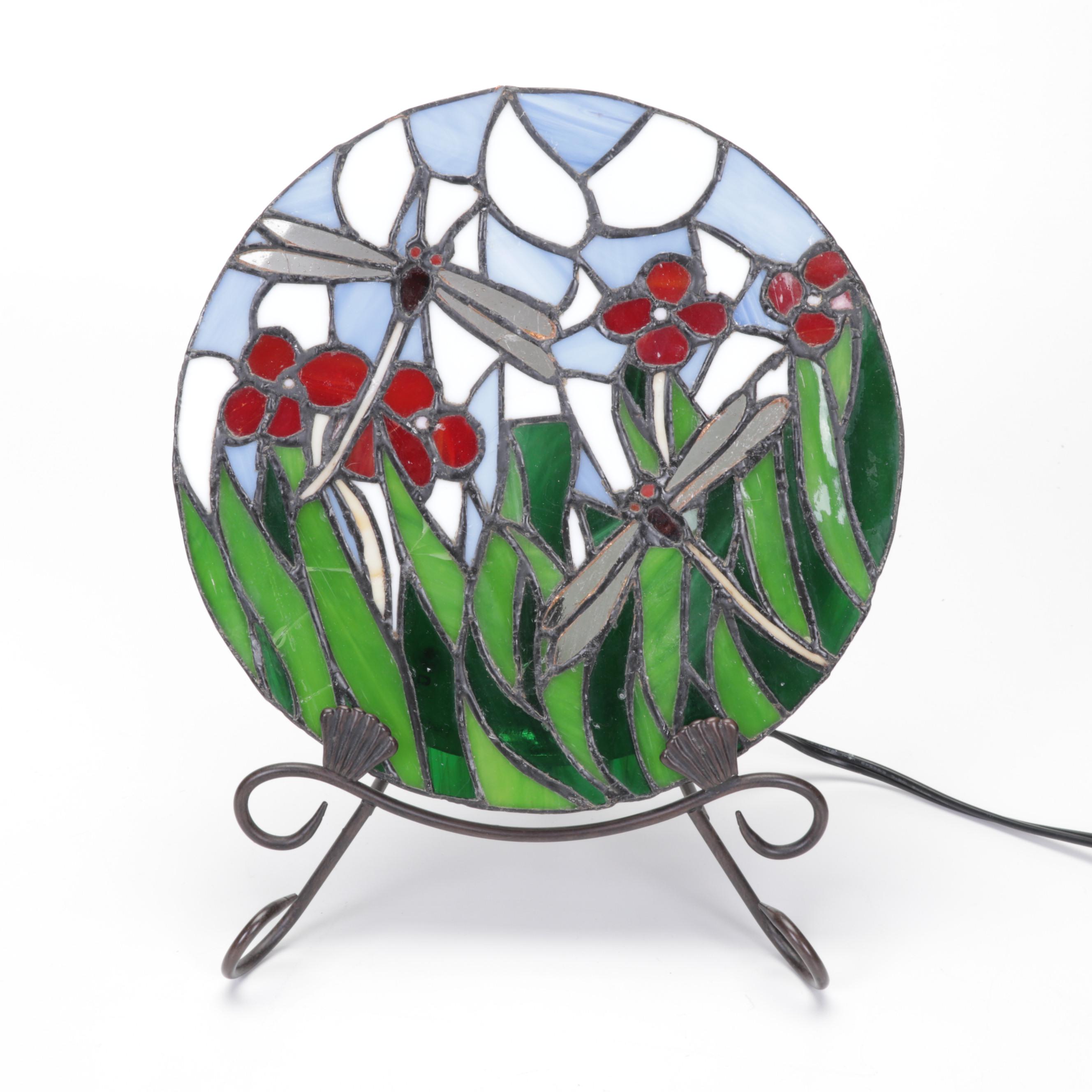 Pair of Dragonfly Slag Glass Tabletop Night Lights